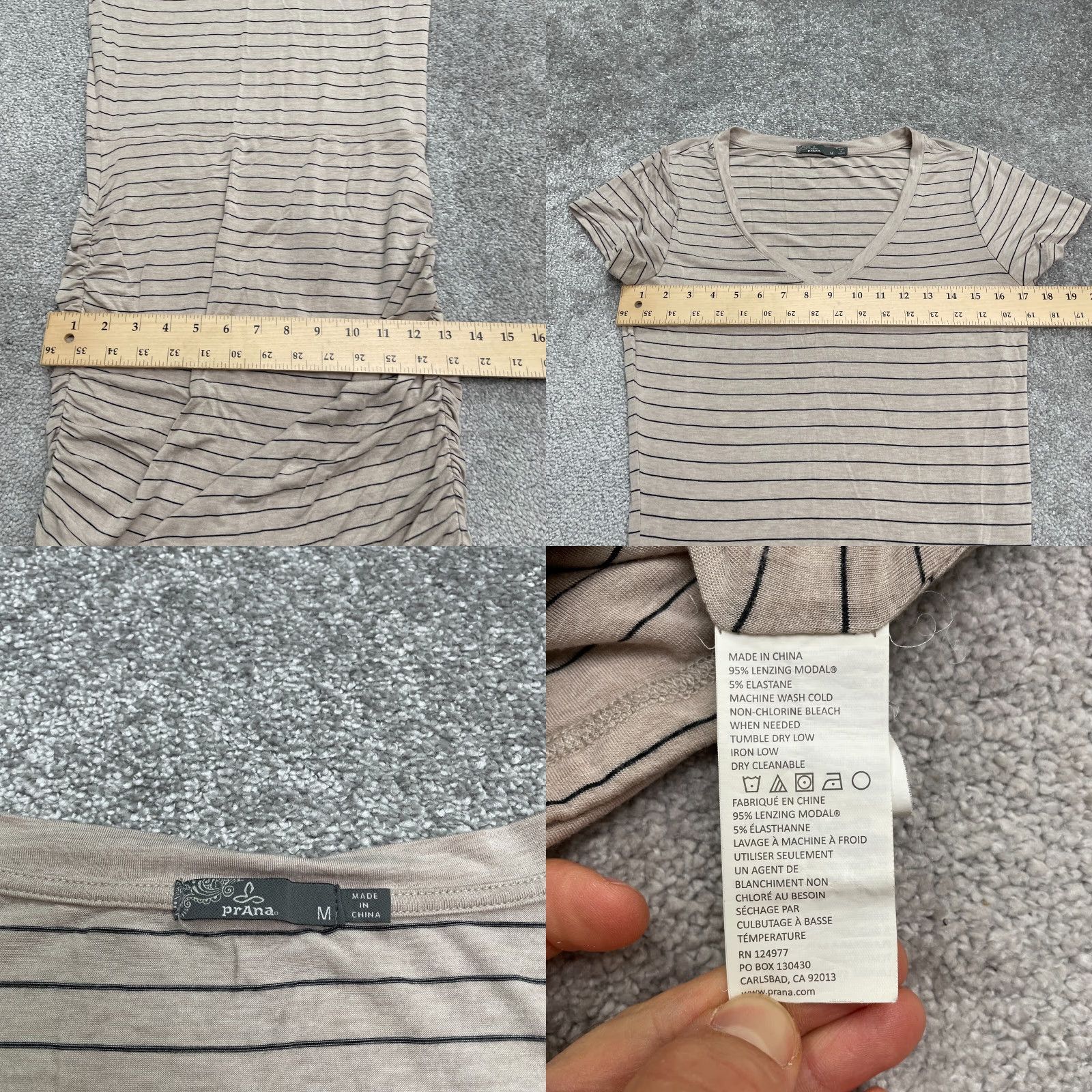 Prana VINTAGE Prana Bodycon Midi Dress Womens Medium Short Sleeve Striped Beige Stretch Casual Size M / US 6-8 / IT 42-44 - 8 Thumbnail