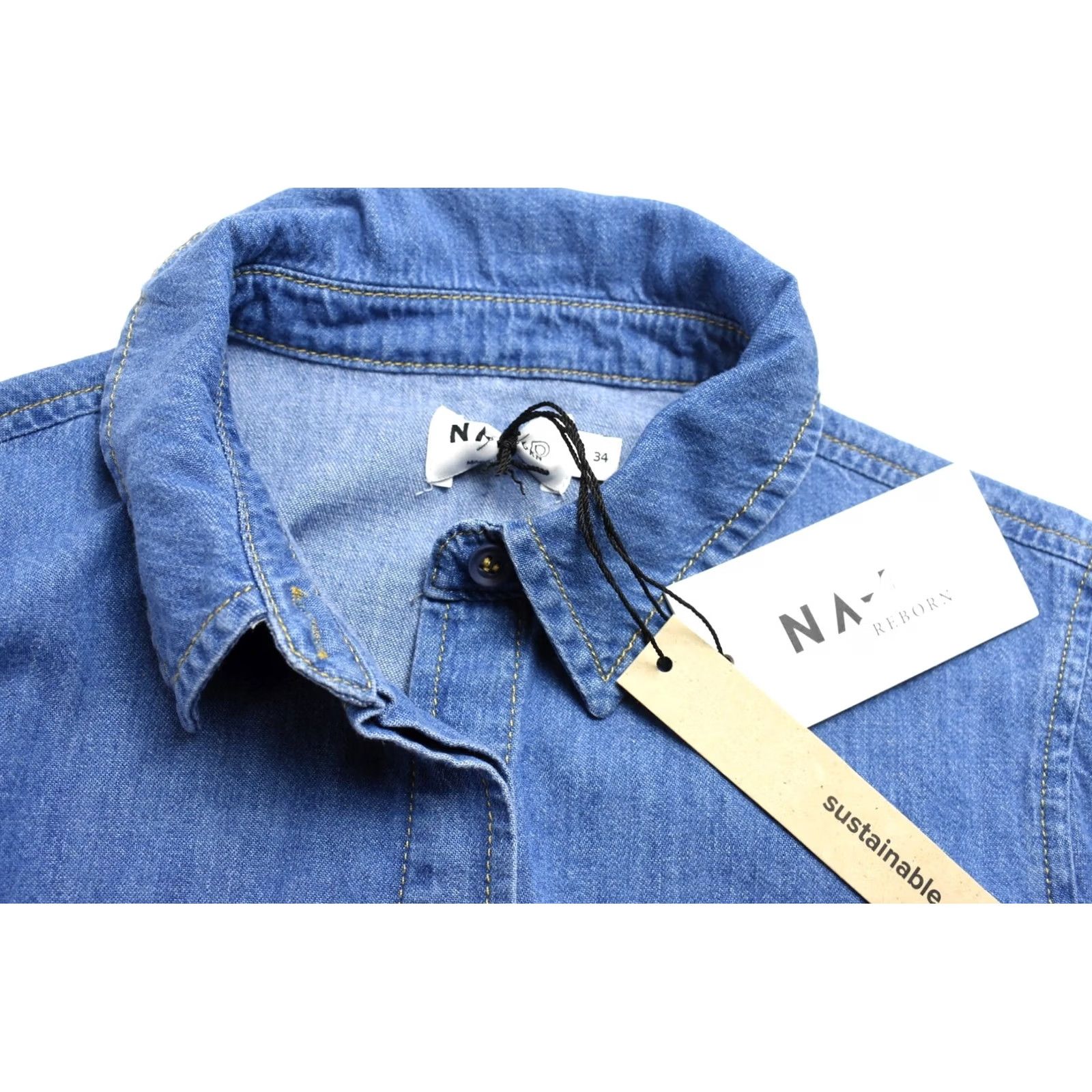 Vintage NA-KD Belted Shirt Denim Dress Women's EU 34 Button Up Mini Blue Dress Jeans Cotton Long Sleeve Polo Neck Spread Collar Vintage No Size XXS / US 00 / IT 34 - 4 Thumbnail