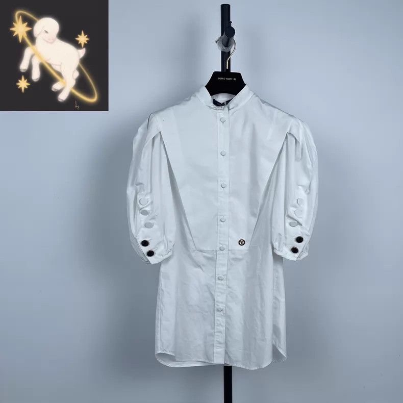 Louis Vuitton Louis Vuitton White Pointed Collar Button Bubble Sleeve Sh Size XXS / US 00 / IT 34 - 1 Thumbnail