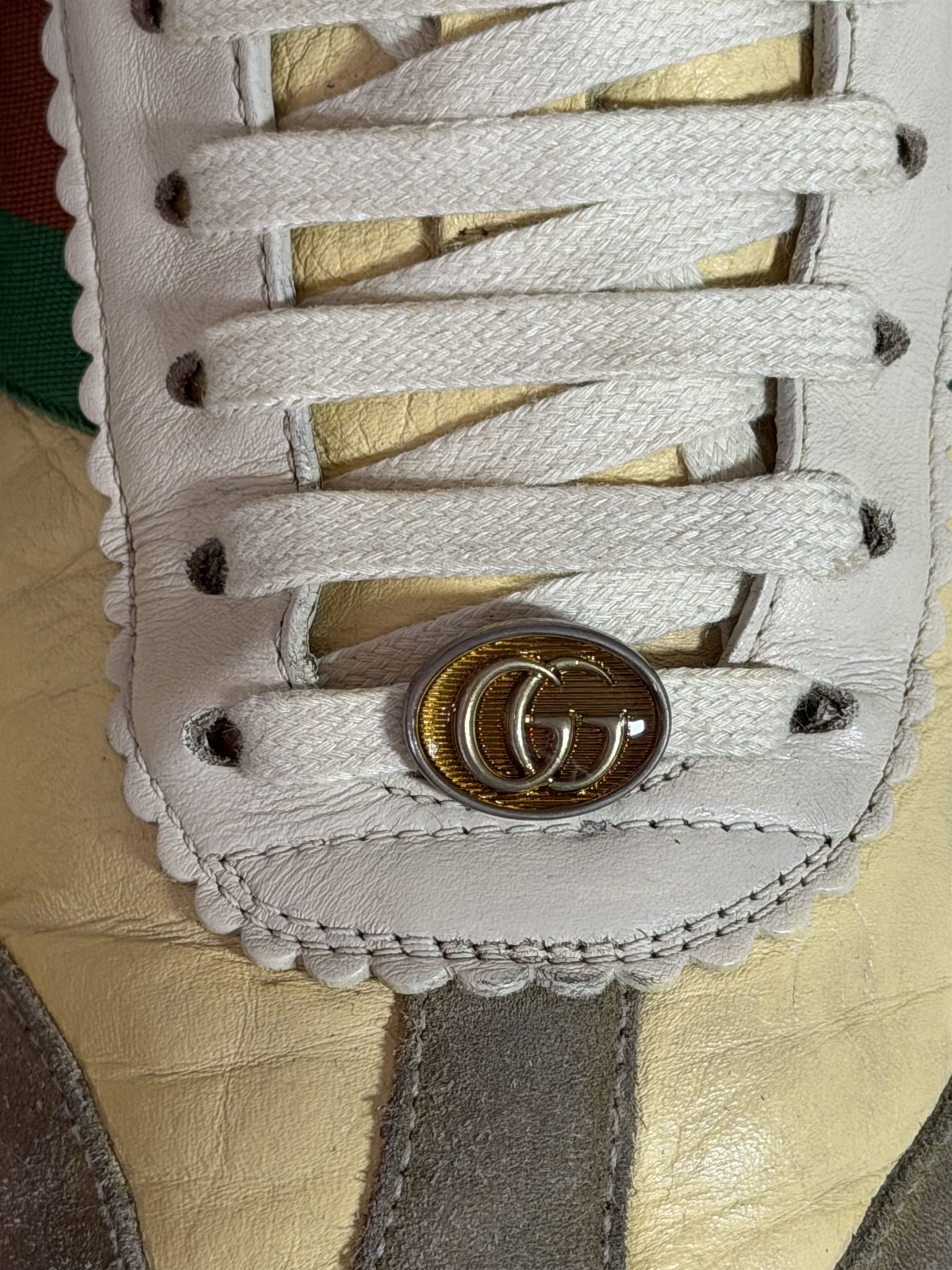 Gucci GUCCI G74 Yellow Leather Web Low Oatmeal Sneakers Size US 10.5 / EU 43-44 - 6 Thumbnail