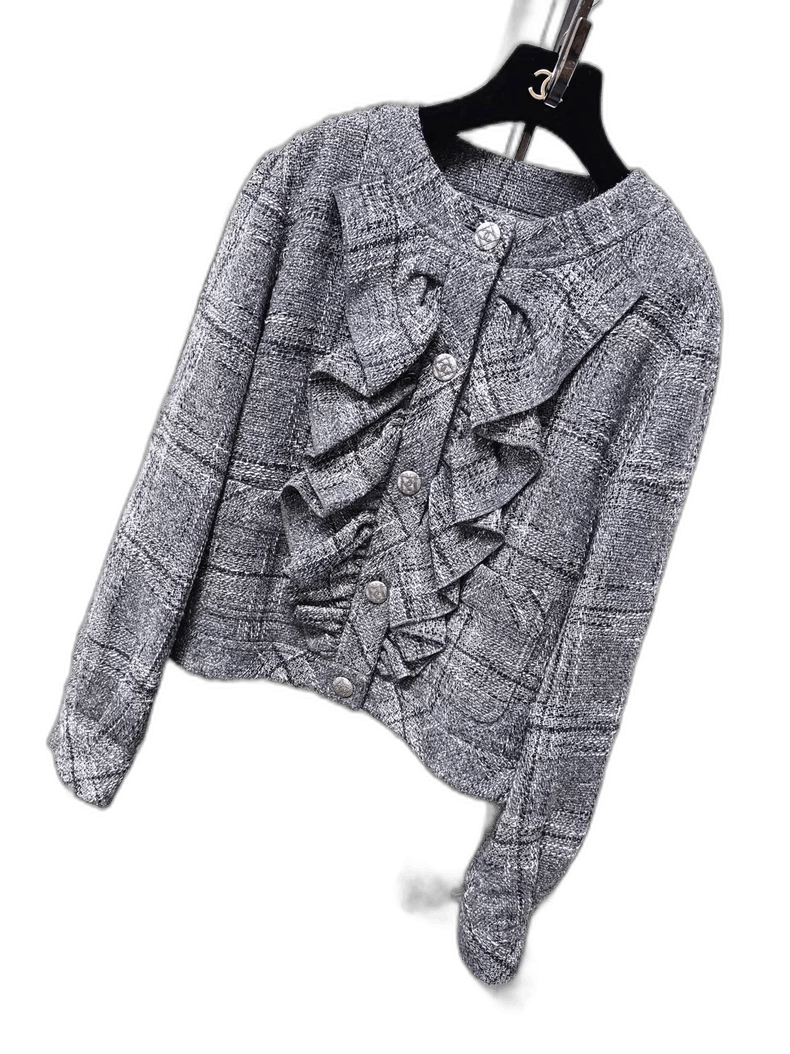 Chanel Chanel Gray Ruffled French Style Jacket Size M / US 6-8 / IT 42-44 - 1 Thumbnail