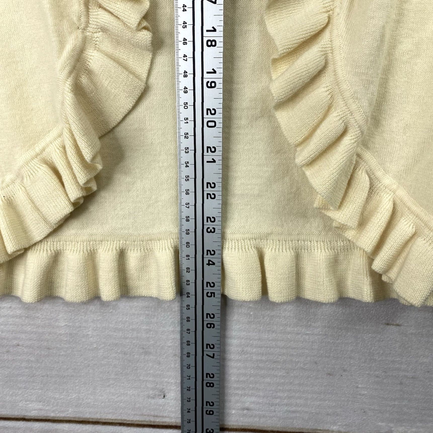 Brooks Brothers Brooks Brothers Womens Pale Yellow Open Front Sweater Merino Wool Ruffle Trim Size L / US 10 / IT 46 - 3 Thumbnail
