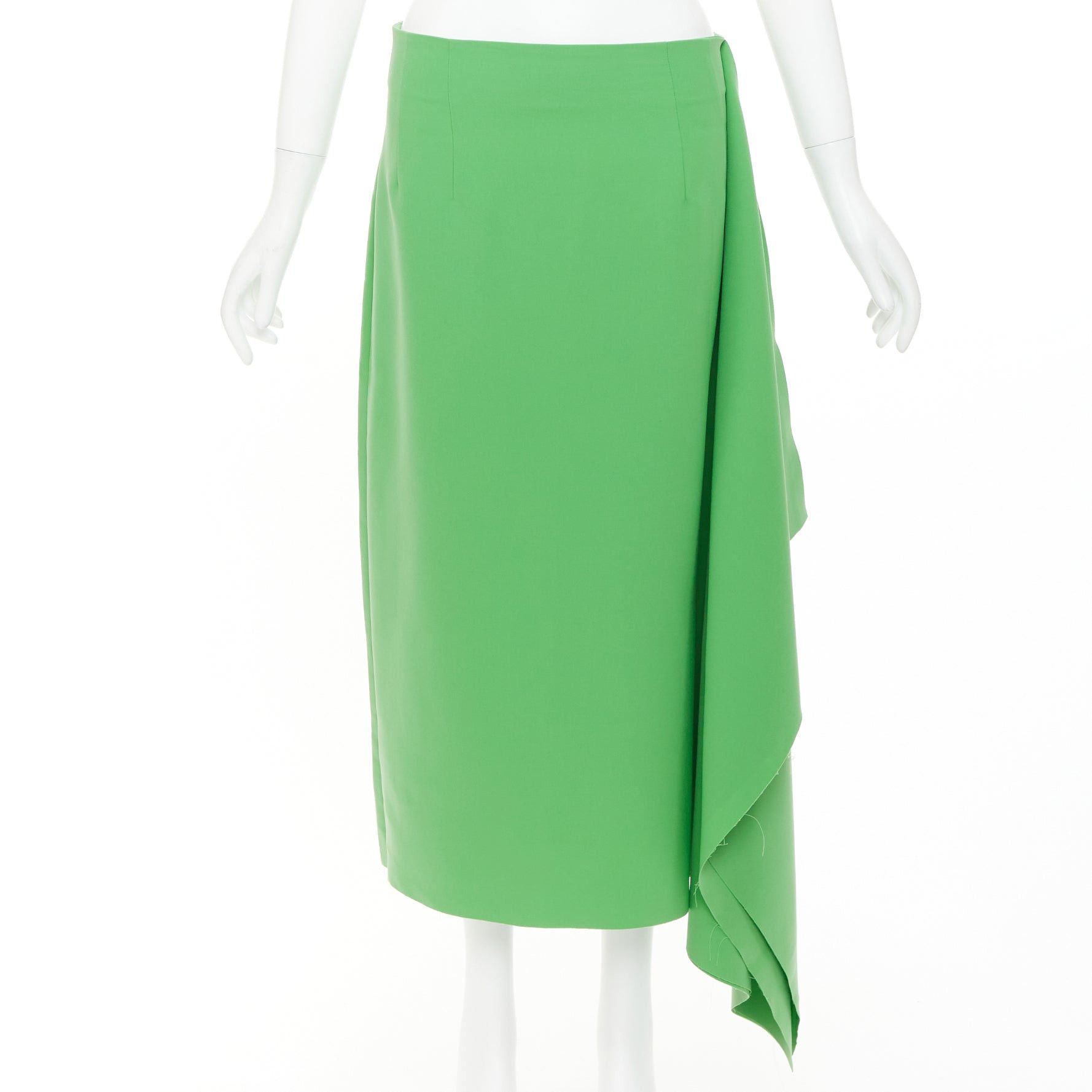 A.W.A.K.E. MODE AWAKE MODE 2022 Kelly Green crepe raw edge asymmetric draped midi skirt FR40 L Size 30" / US 8 / IT 44 - 1 Thumbnail
