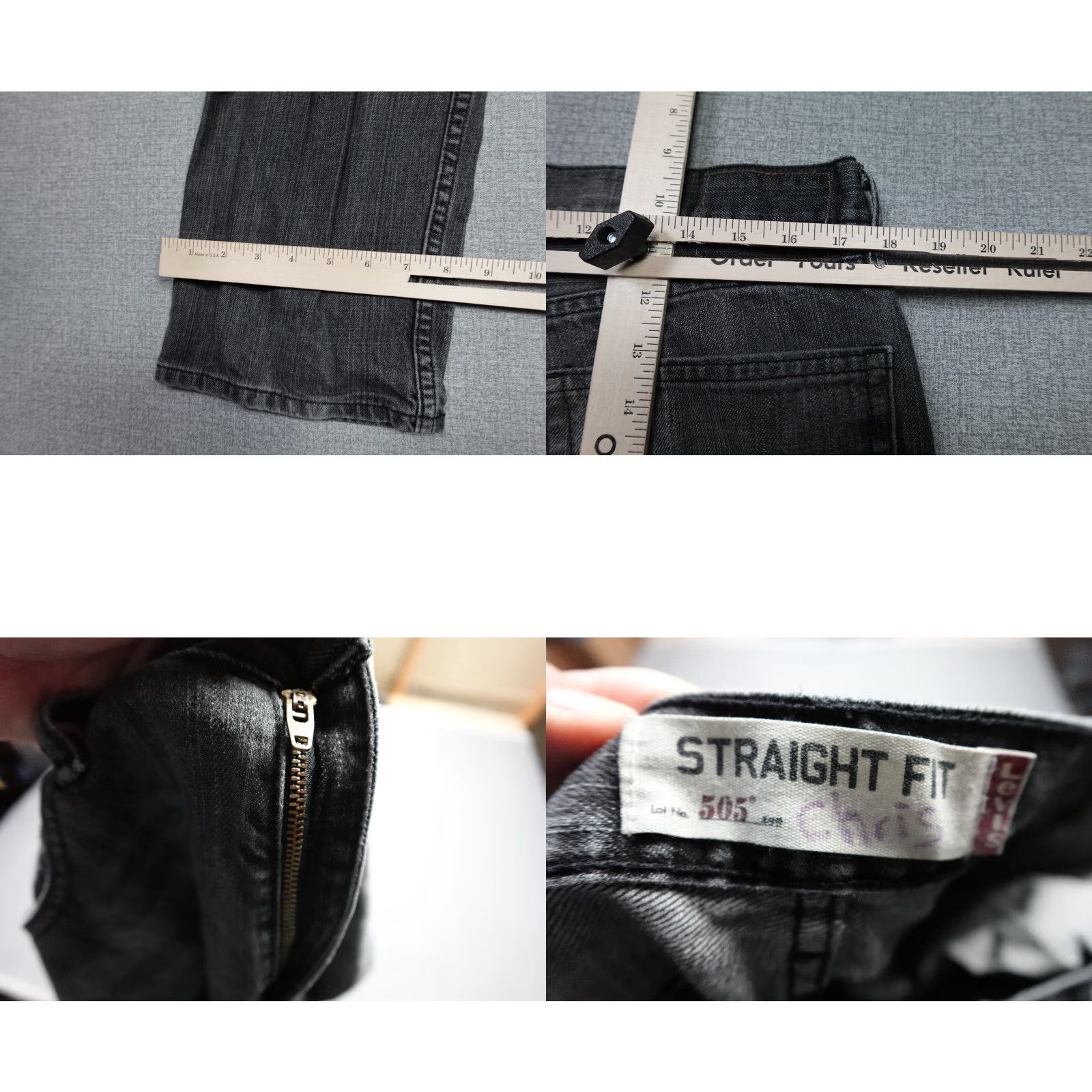 Levi's Levi's 505 Jeans Mens 36 Black Regular Straight Leg Dark Wash 5-Pocket Zipper Comfort Stretch Size US 36 / EU 52 - 8 Thumbnail