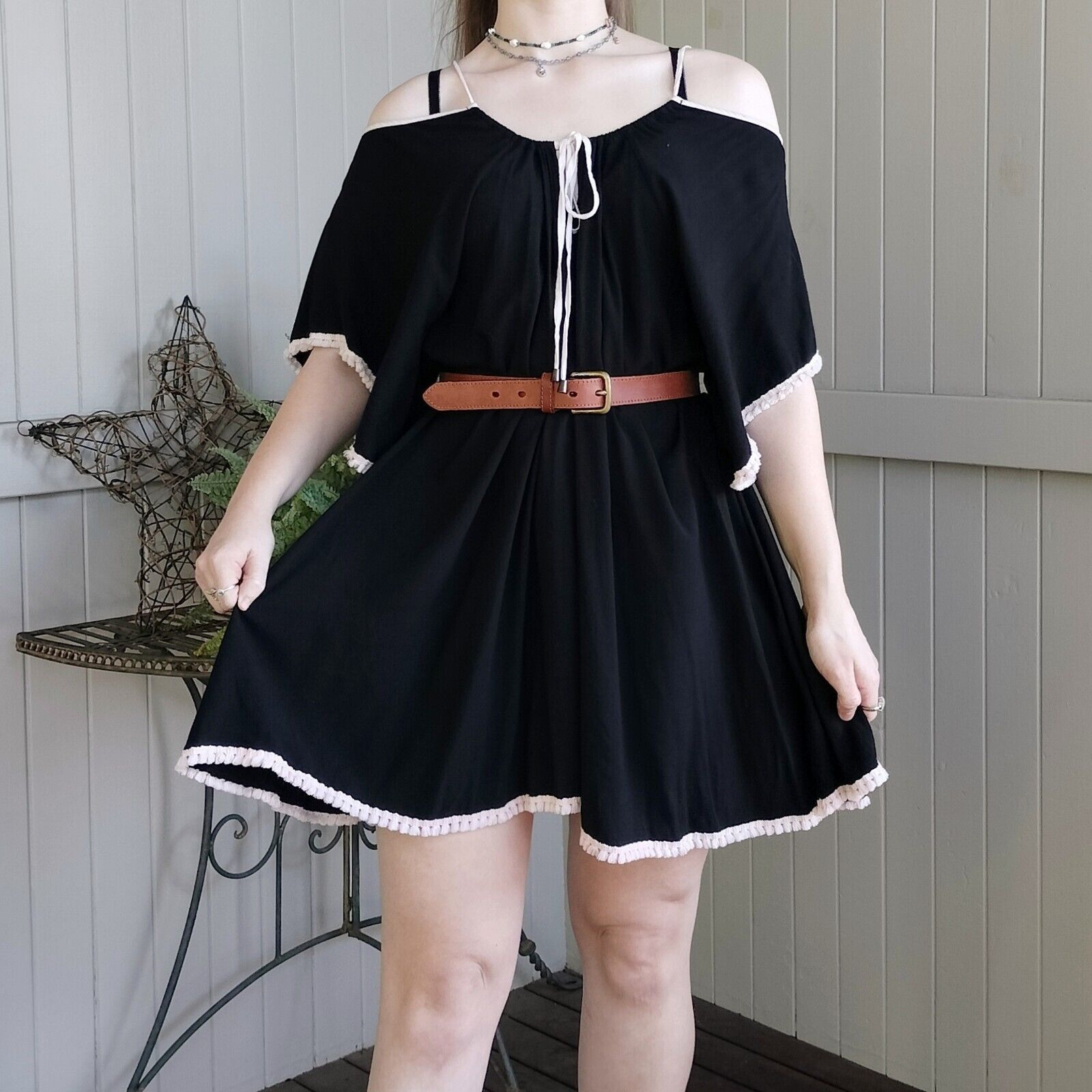 Designer PQ Collection Dress Mini Shift Bell Sleeve Tassel Cocktail Size ONE SIZE - 1 Thumbnail