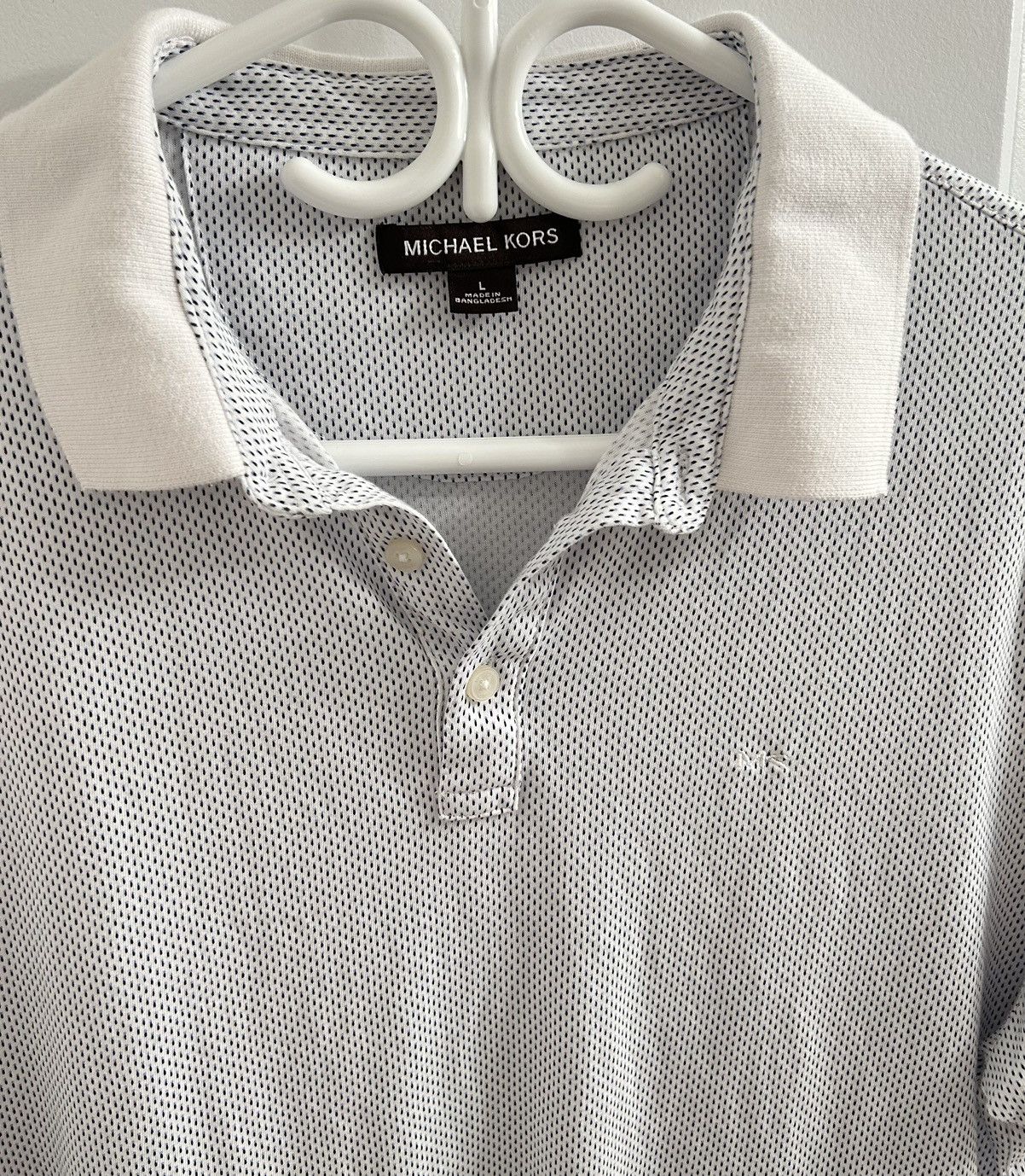 Michael Kors Michael Kors Men White And Blue Dotted Polo Shirt - Size L Size US L / EU 52-54 / 3 - 4 Thumbnail