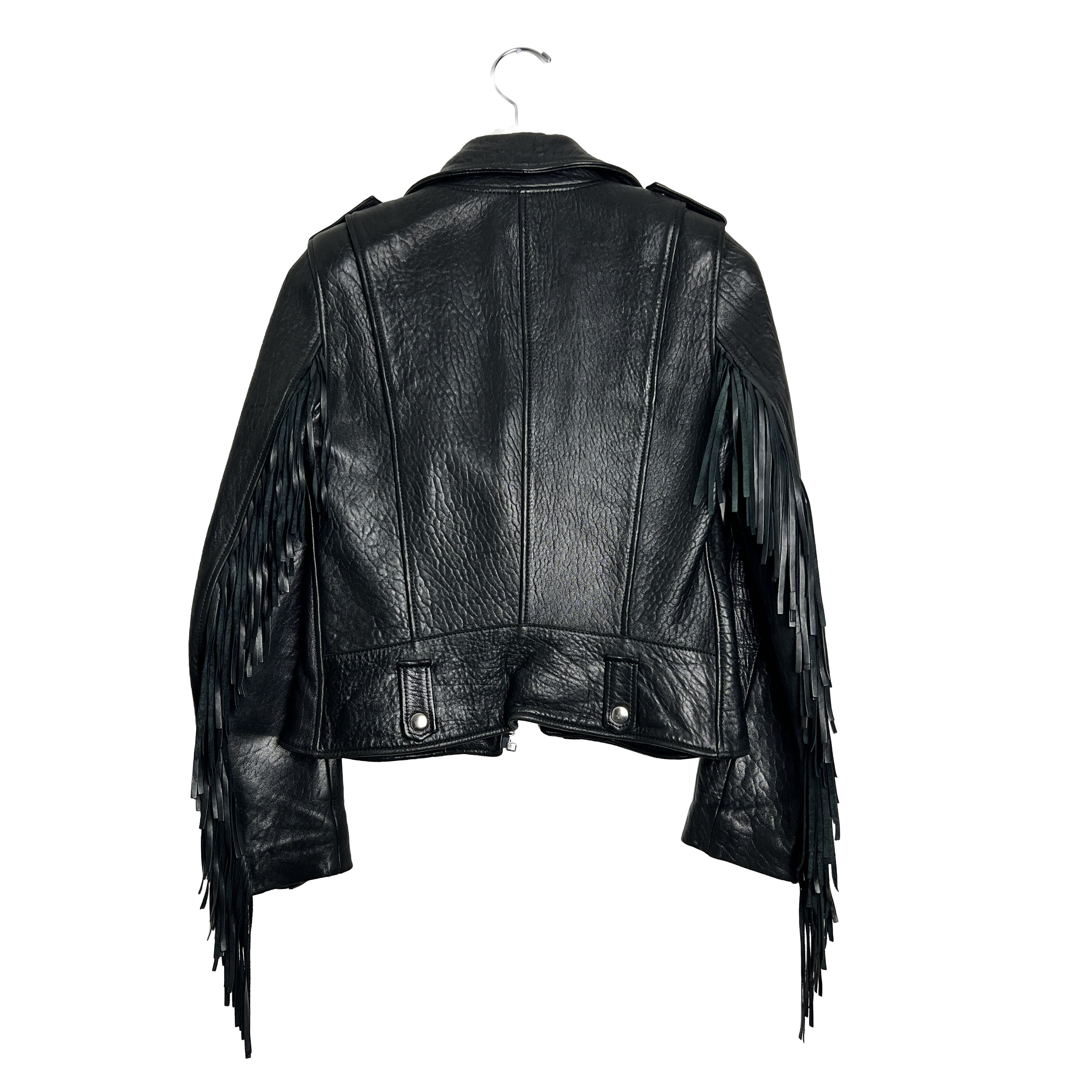 EACH x OTHER Black Pebble Grain Fringe Leather Biker Jacket Size XS / US 0-2 / IT 36-38 - 2 Thumbnail