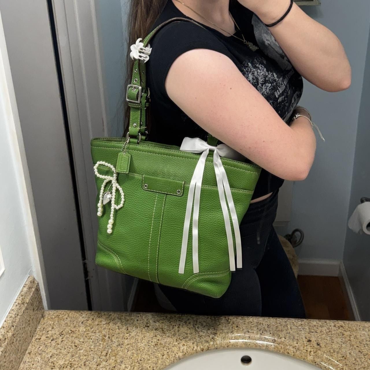 Coach Y2K Green Pebbled Leather Coach Shoulder Bag Size ONE SIZE - 8 Thumbnail