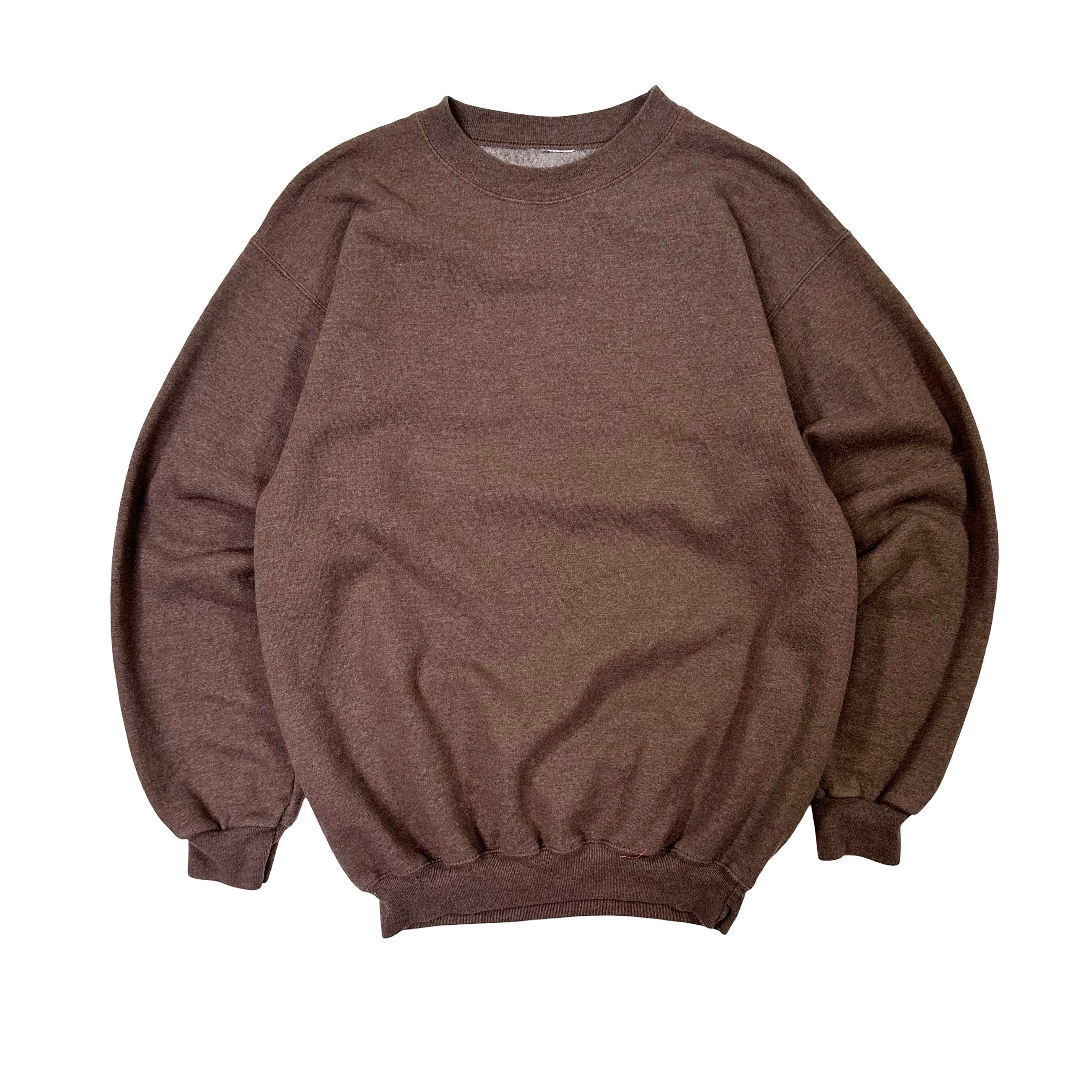Vintage Vintage 90s Blank Brown Crew Neck Sweater Size US S / EU 44-46 / 1 - 1 Thumbnail