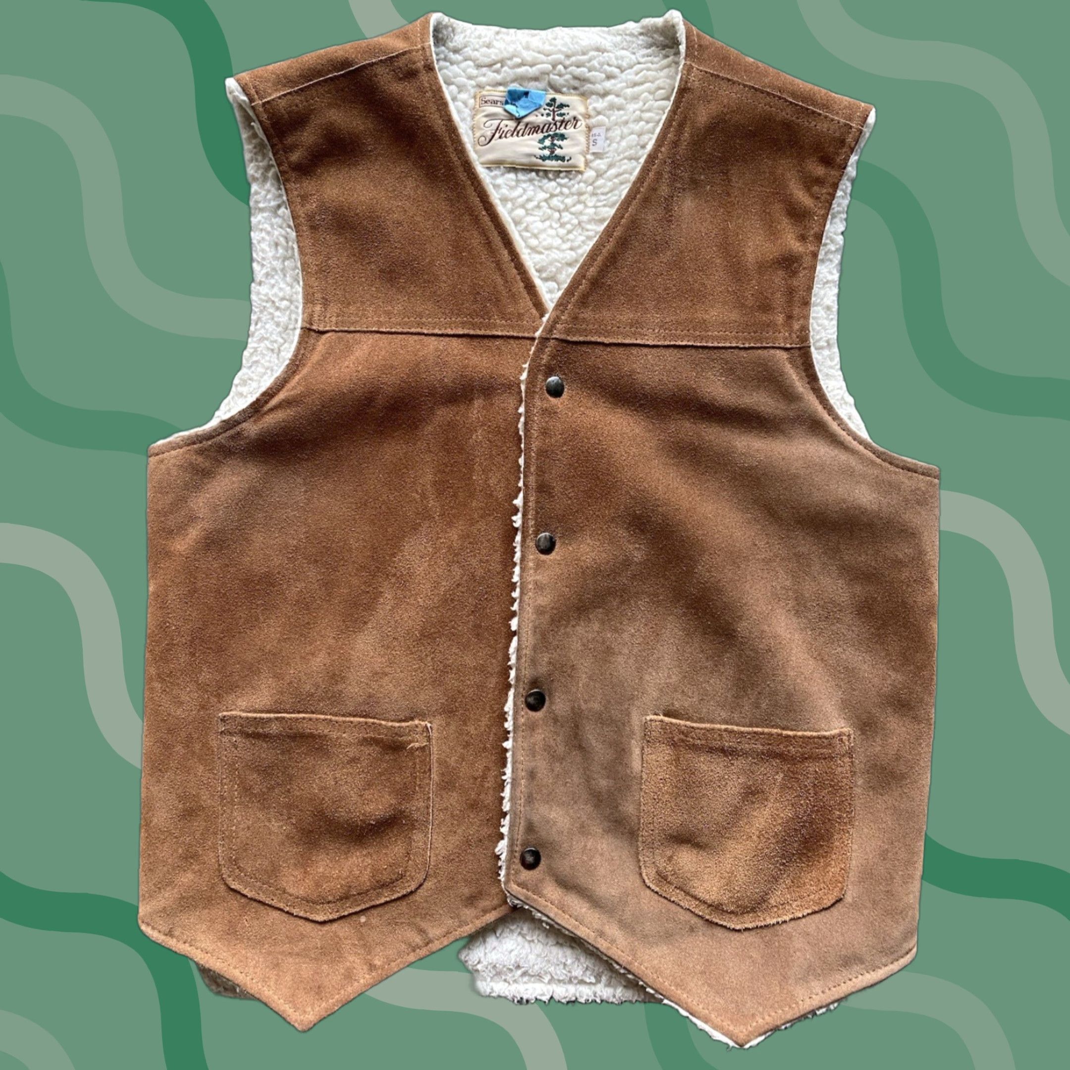Sears VINTAGE Sears Vest Mens Small Western Suede Leather Sherpa Lined Pockets Snaps Cowboy Western VTG Size US S / EU 44-46 / 1 - 1 Thumbnail