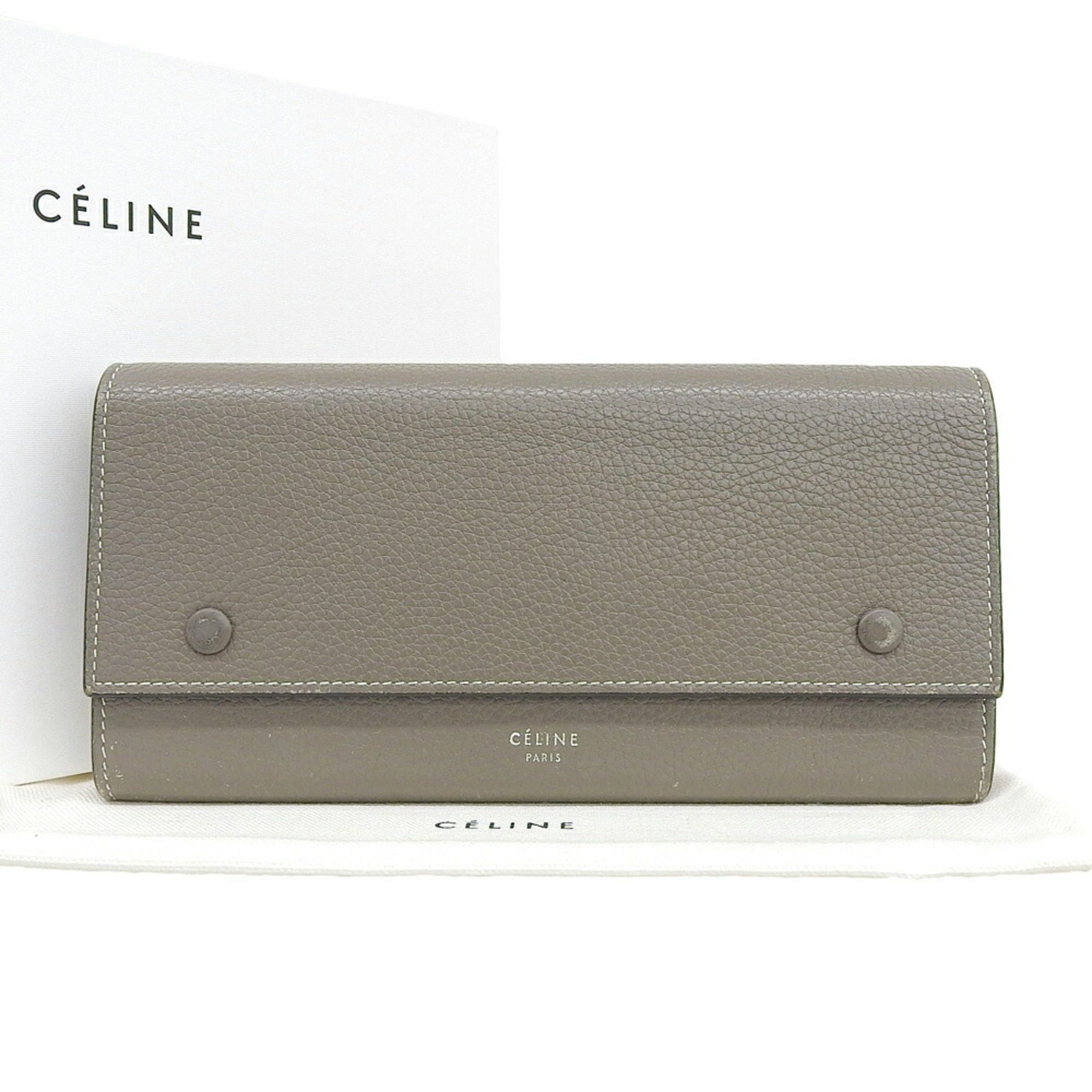 Celine Celine Large Flap Multifunction Wallet 101673 Leather Gray x Yellow Size ONE SIZE - 1 Thumbnail
