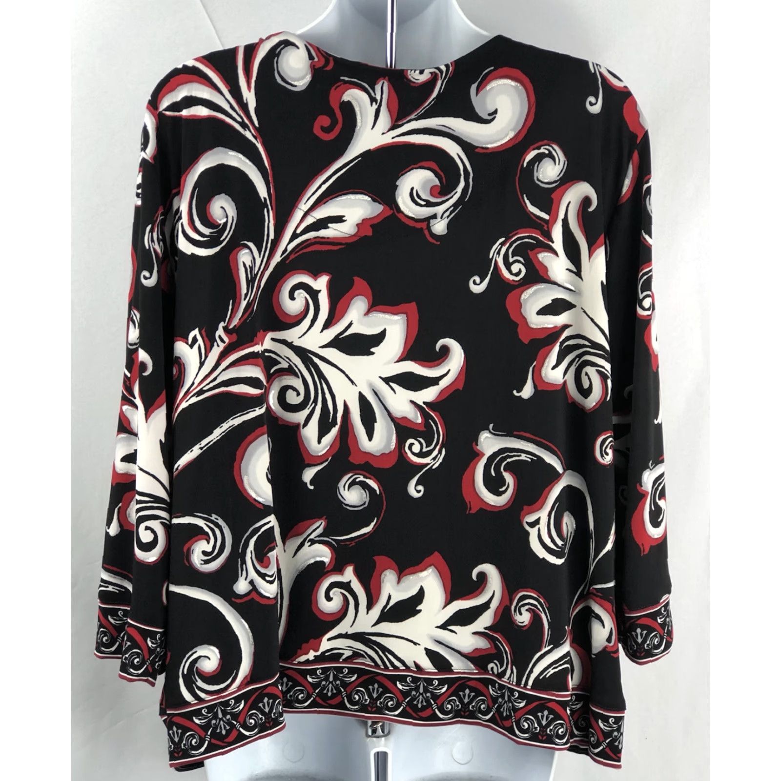 Vintage Alfred Dunner Tunic Top PXLblk/red Mod Geometric Sequin cut out V-neck 3/4 sleeve Blouse Women Size XL / US 12-14 / IT 48-50 - 3 Thumbnail