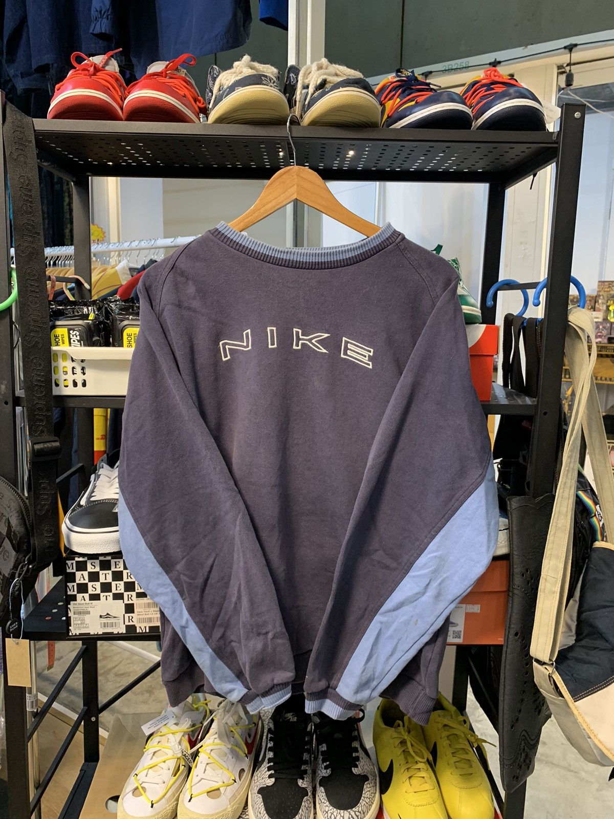 image of Y2K Nike Spell Out Sweatshirt Crewneck Sweater in Blue, Men's (Size XL)