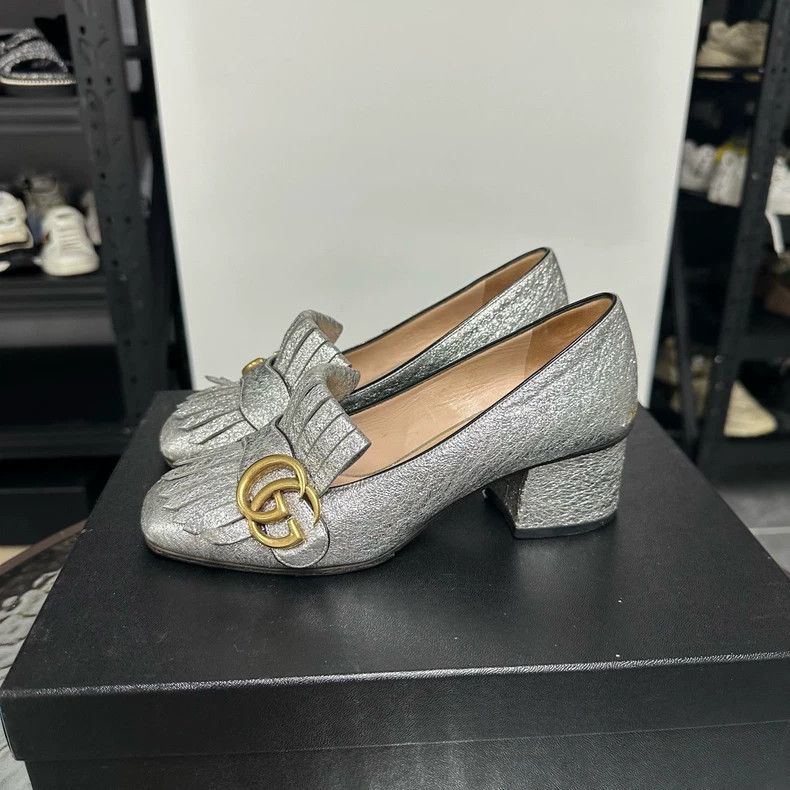Gucci Gucci Silver Block Heel Pumps - dmc Size US 5 / EU 37 - 1 Thumbnail
