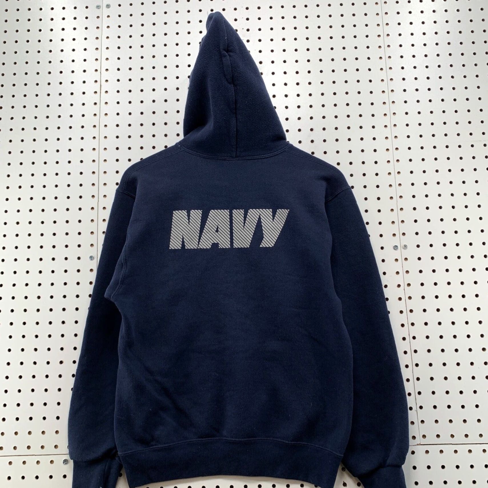Spell VINTAGE US NAVY Hoodie Mens S Blue Reflective Spell Out 19x23.5 Sweatshirt Size US S / EU 44-46 / 1 - 2 Thumbnail