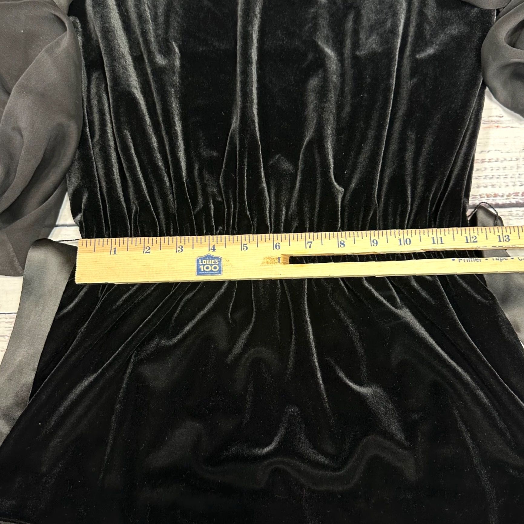 Adrianna Papell Adrianna Papell Velvet Blouse Sz 6 Black Gothic Sheer Sleeve Embellished Neck Belted Women's Shirt Size M / US 6-8 / IT 42-44 - 3 Thumbnail