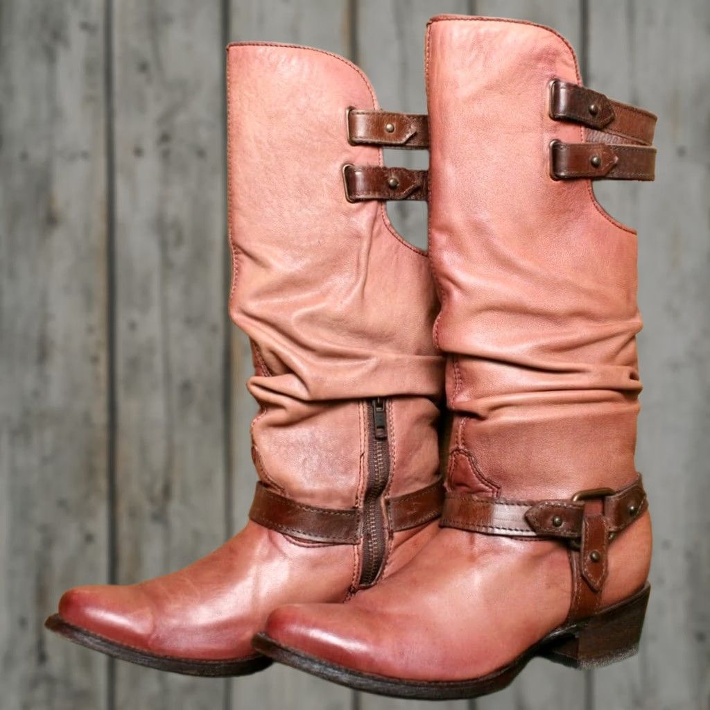 Vintage CORRAL Boots Western Leather Knee High Buckle Rare Red Slouch Cowgirl Boot Women's 6M Size US 6 / IT 36 - 1 Thumbnail