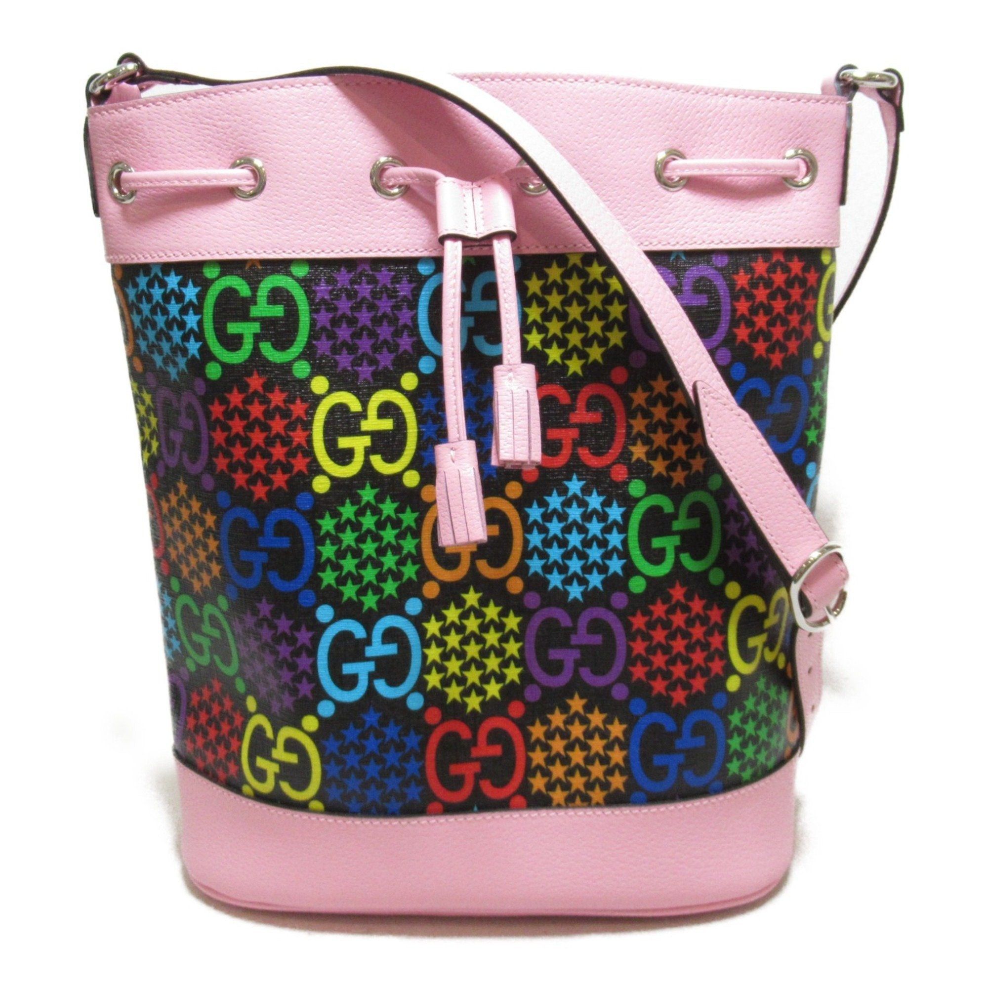 image of Gucci Psychedelic Bucket Bag Black Pink Pvc Coated Canvas Leather 598149, Women's