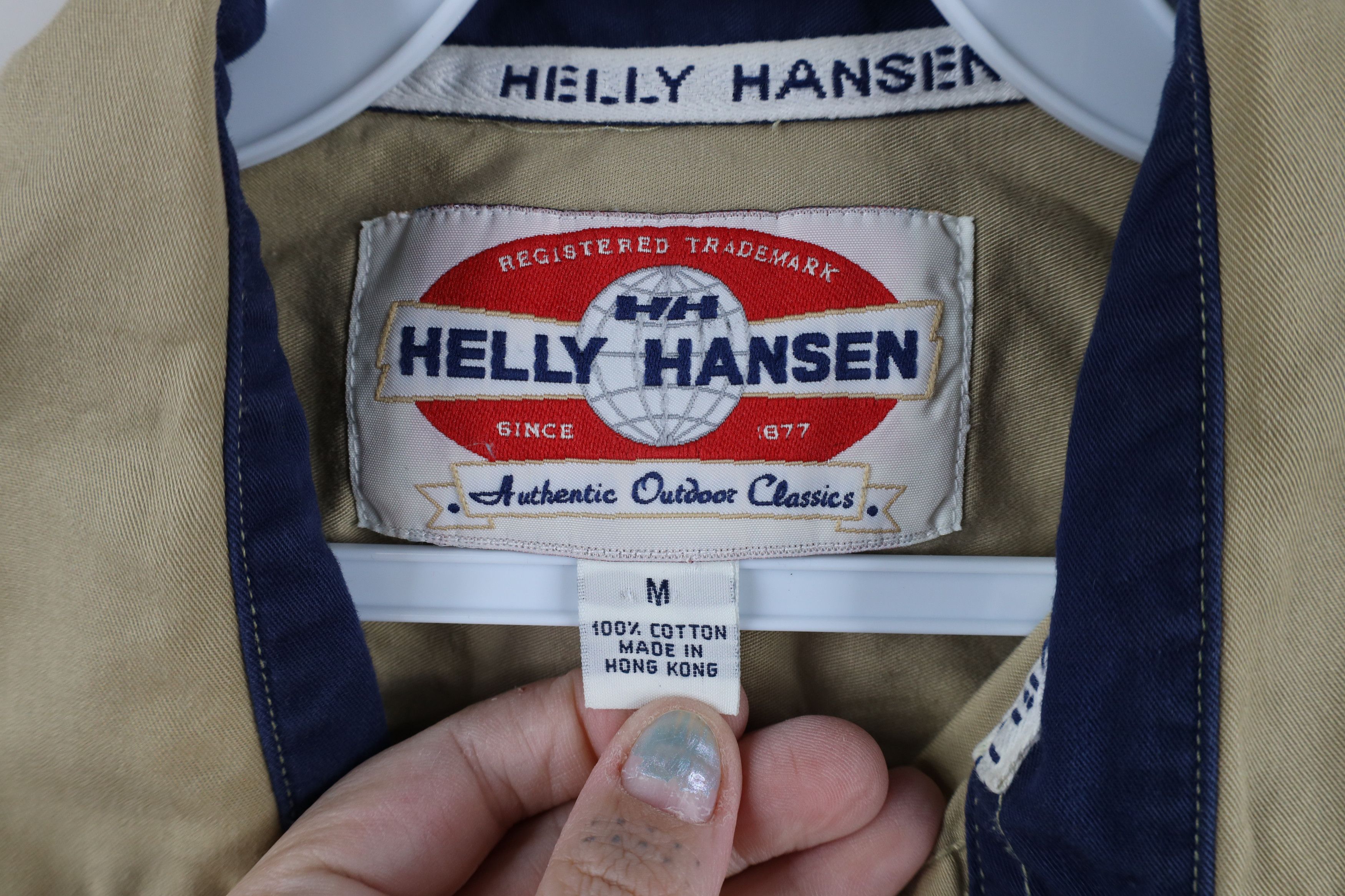 Helly Hansen × Vintage Vintage 90s Helly Hansen Spell Out Button Shirt Beige Size US M / EU 48-50 / 2 - 7 Thumbnail