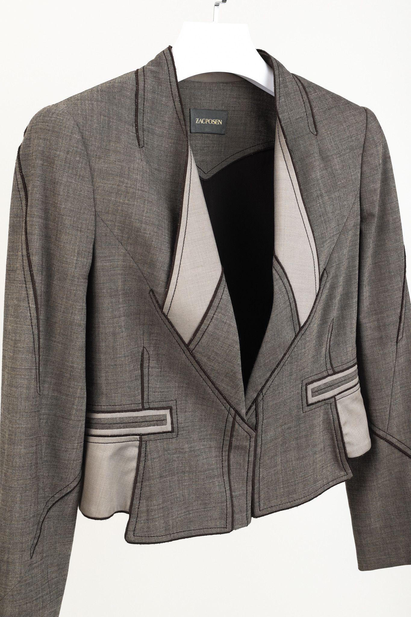 Zac Posen Zac Posen Grey Brown Wool Peplum Jacket Size M / US 6-8 / IT 42-44 - 3 Thumbnail
