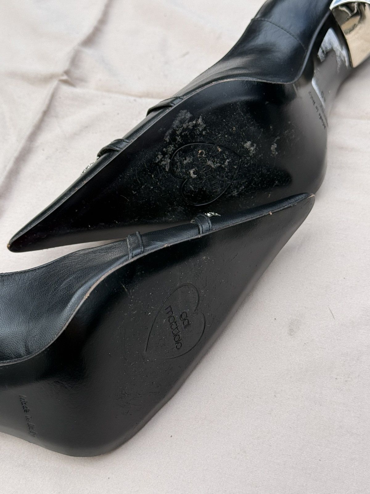 Other Gai Mattiolo Black Leather Crystal Heart Embellished Heels Size US 10 / IT 40 - 6 Thumbnail