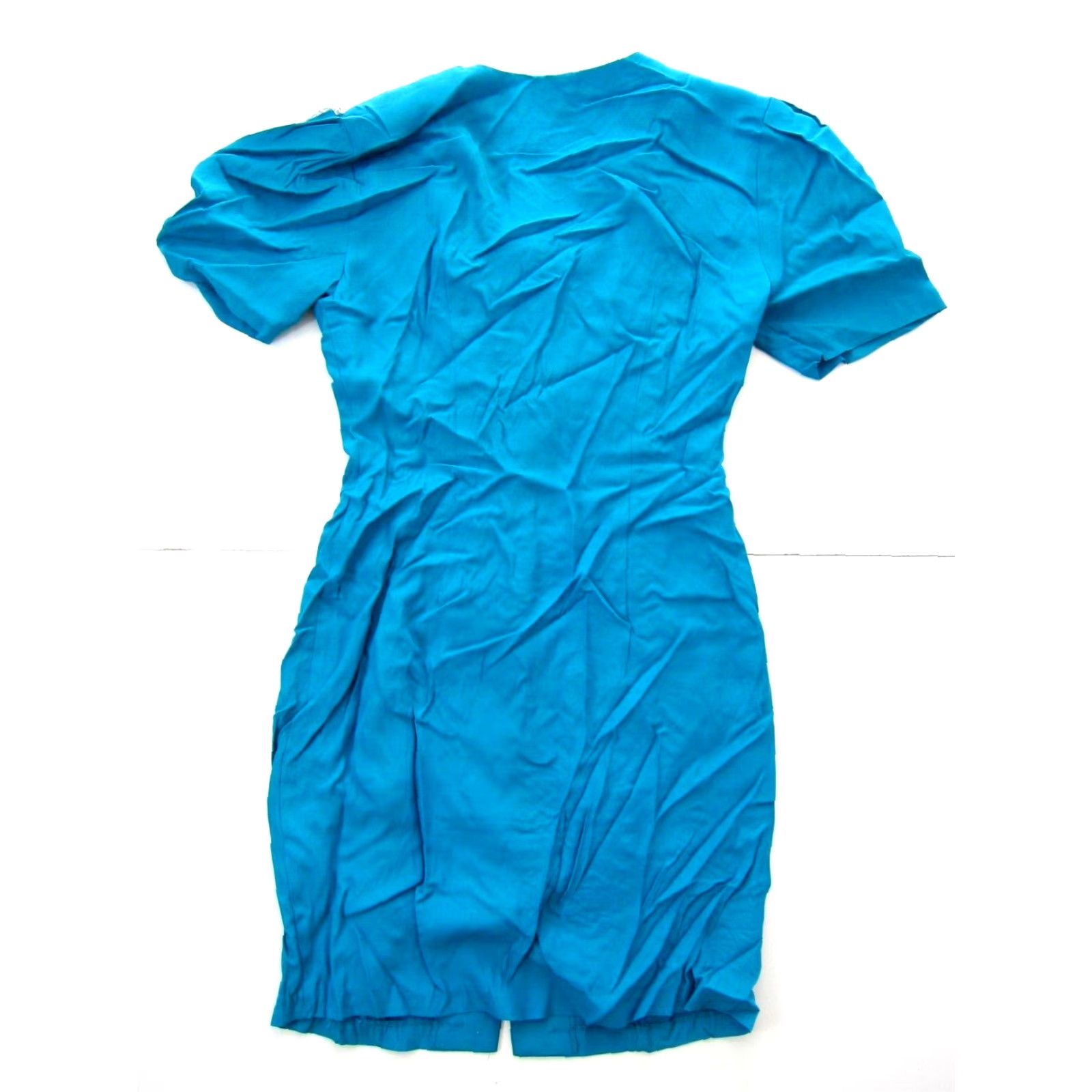 Vintage Vtg Wonder Rayon Blue Lace Collar Short Sleeve Button Down Secretary Dress 7/M Size 32" / US 10 / IT 46 - 2 Thumbnail