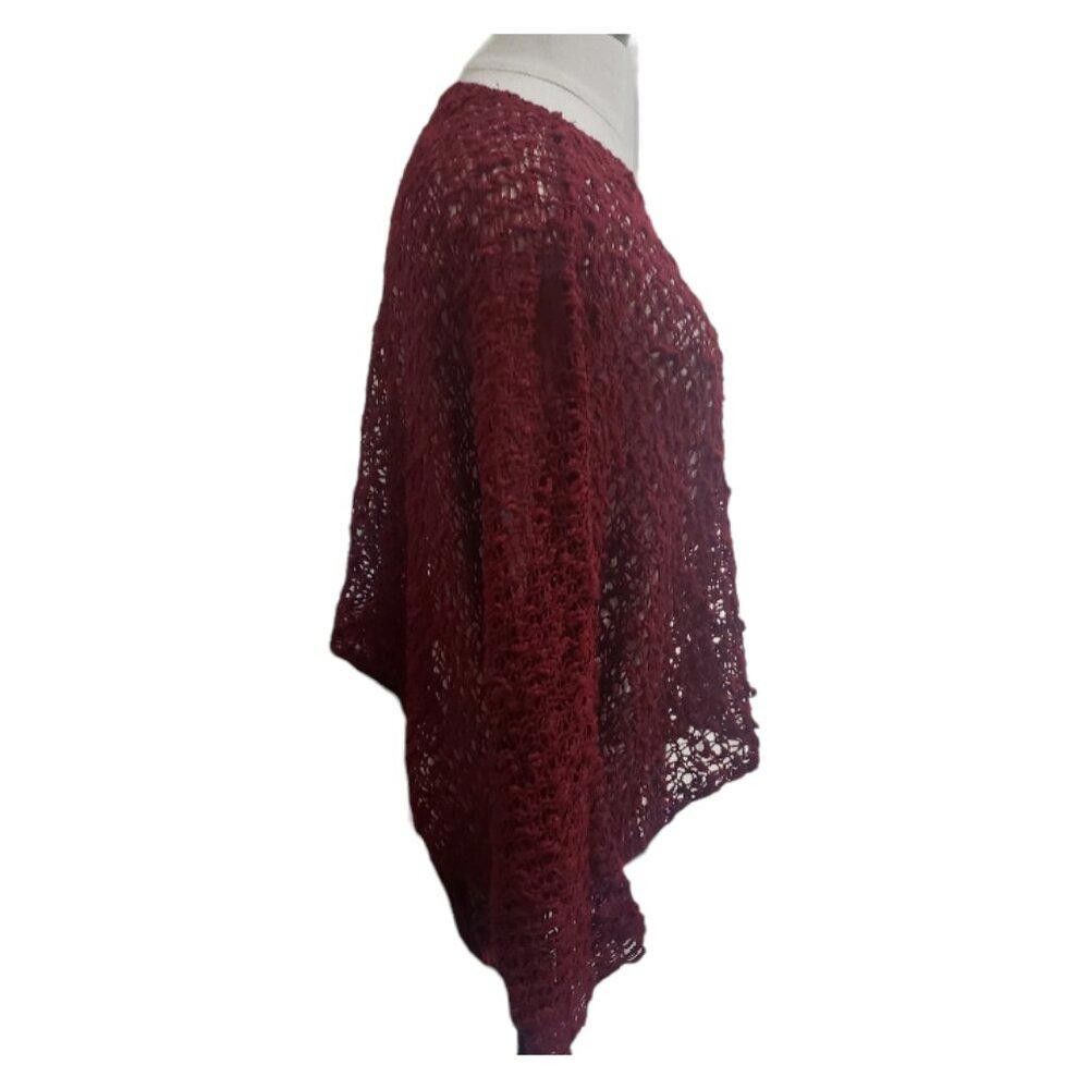Designer CT1671 Deep Red Blue Crochet Poncho L Size L / US 10 / IT 46 - 2 Thumbnail