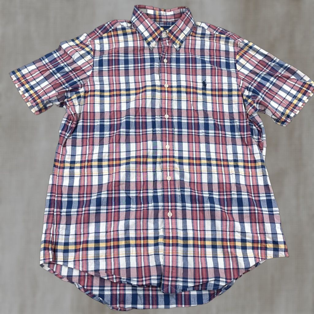 Ralph Lauren Ralph Lauren Shirt Men Large Plaid Button-Up Lightweight Cotton Camp Casual Branding Logo Blue Red (90s/Colorful/Preppy) Mens Size US L / EU 52-54 / 3 - 1 Thumbnail