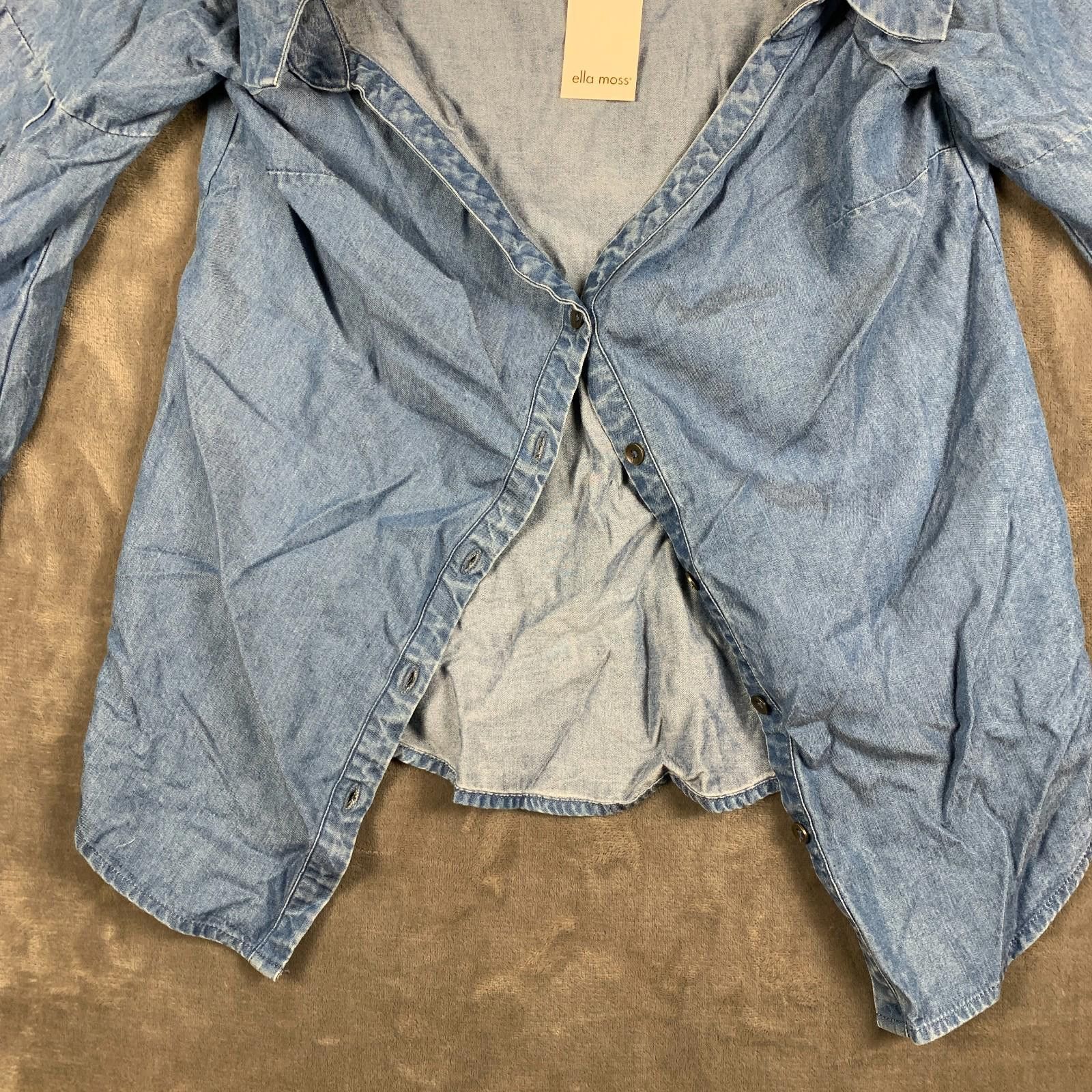 Designer Womens Ella Moss deep V Blue Split Collar Shirt Sz. S (370) Size S / US 4 / IT 40 - 3 Thumbnail