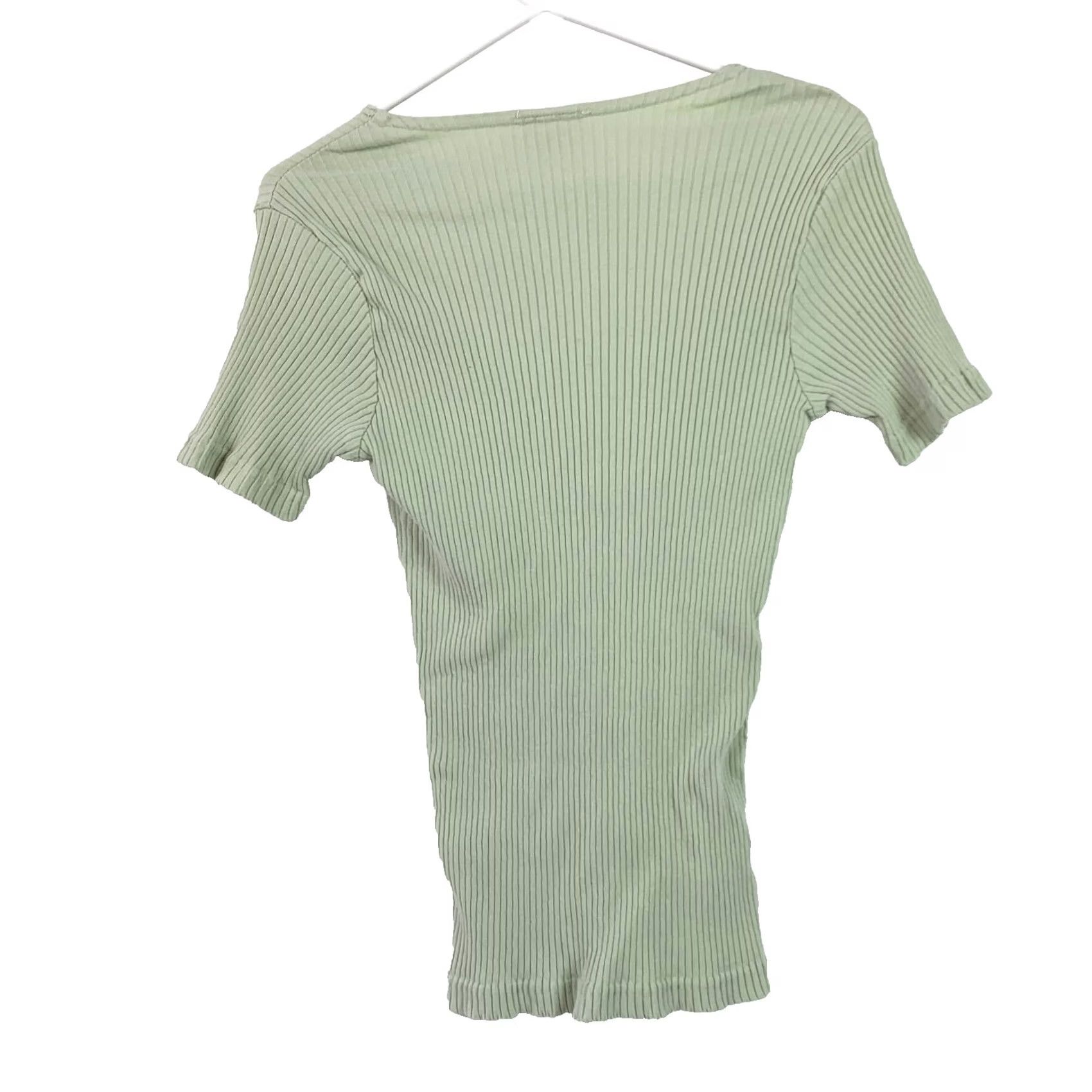 Vintage Y2K 90s Just B.U. Sage Green Short Sleeve Ribbed Bodycon Shirt Womens Large Size L / US 10 / IT 46 - 5 Thumbnail