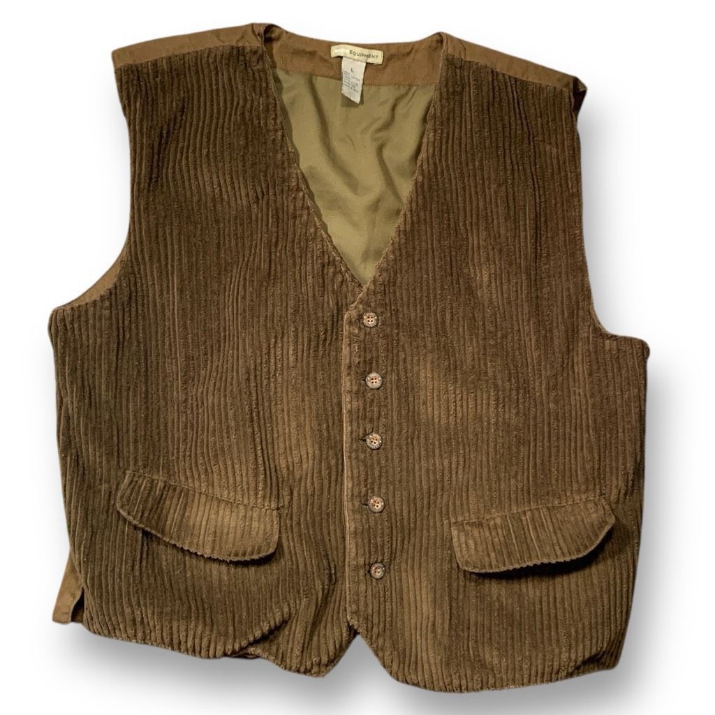 Vintage Vintage Basic Equipment Brown Corduroy Vneck Button Front Ve Size US L / EU 52-54 / 3 - 8 Thumbnail