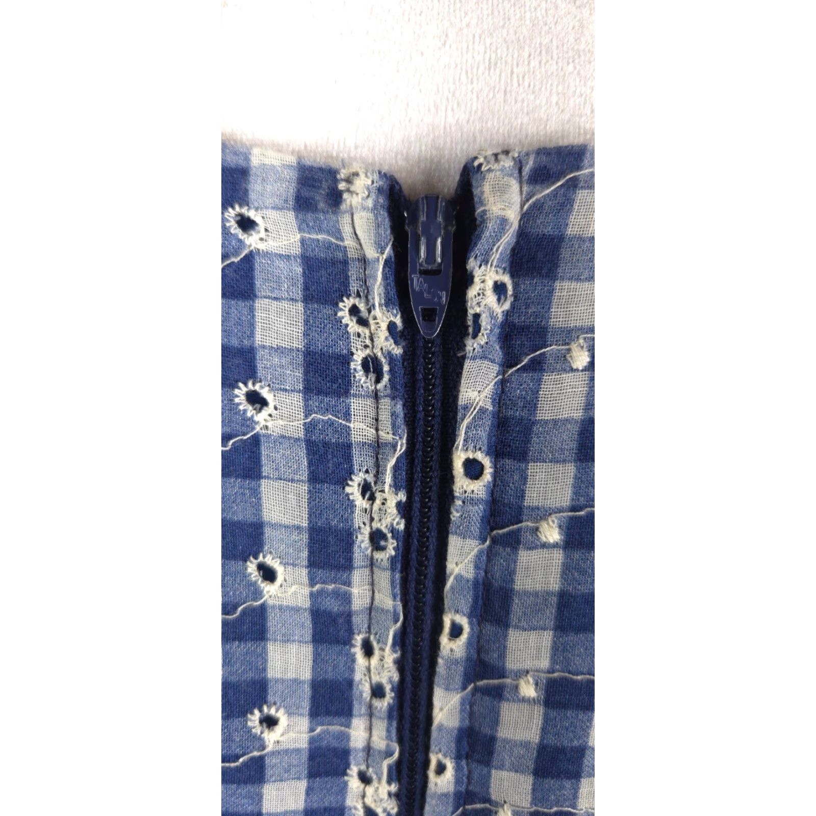 Vintage Handmade Women\'s Dress S Blue Gingham Eyelet Maxi Cottagecore Empire  Waist Bohemian Retro