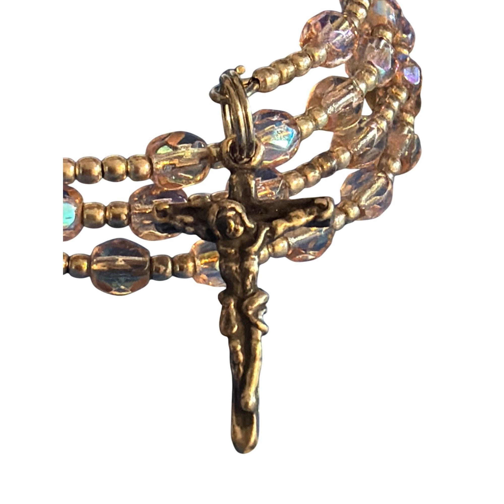 Other Vtg Sterling Silver Crystal Rosary Beads Bracelet Memory Wir Size ONE SIZE - 2 Thumbnail