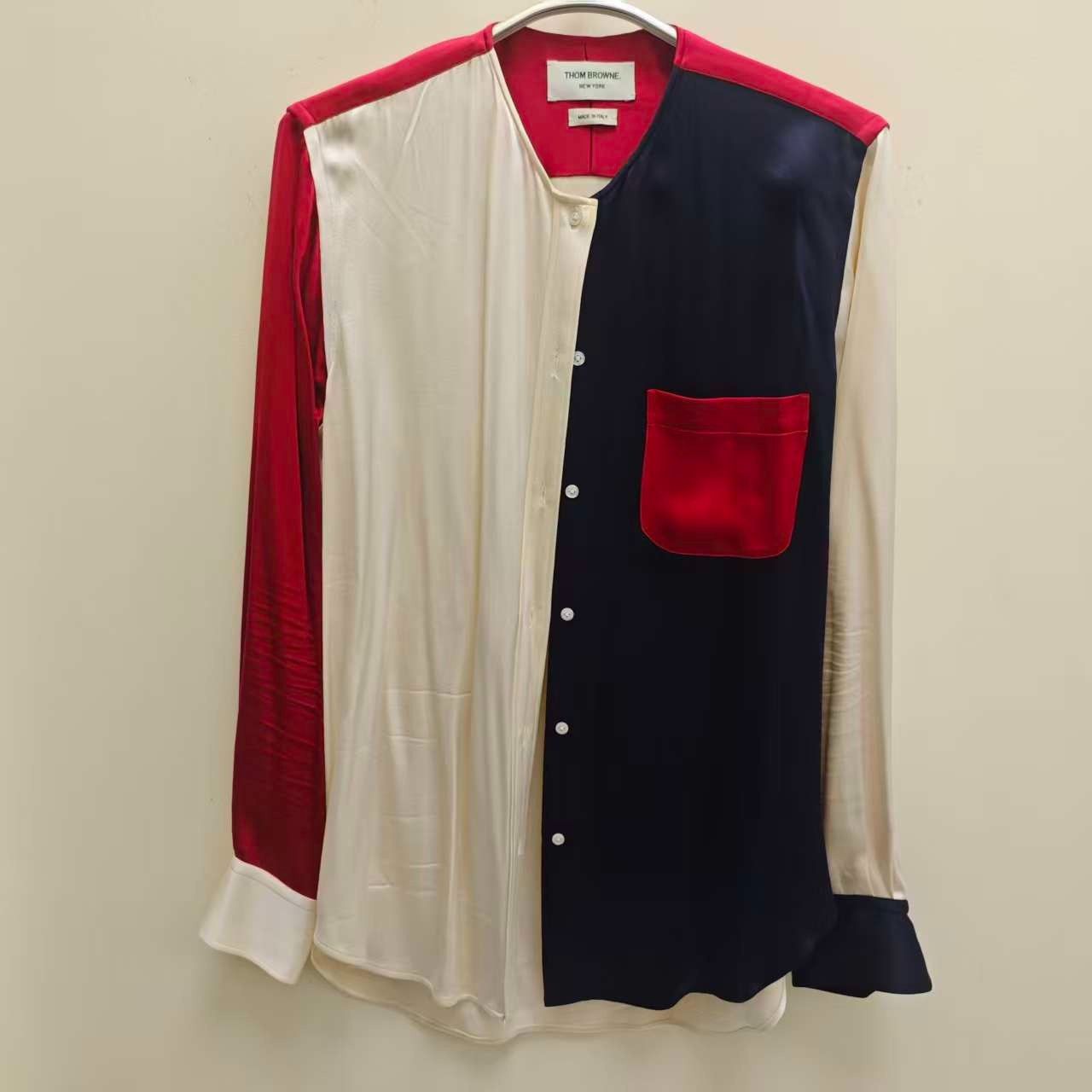 Thom Browne TB Tri-Color Spliced Silk Shirt Size US M / EU 48-50 / 2 - 1 Thumbnail