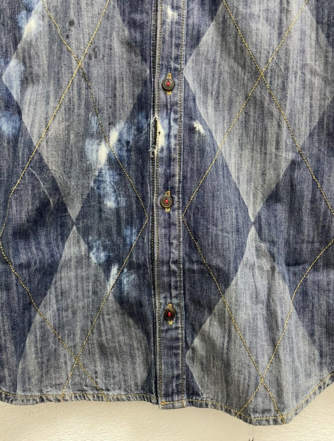 Dsquared2 Rare DSQUARED Denim Shirt Distressed Bleached Argyle Pattern Size M / US 6-8 / IT 42-44 - 4 Thumbnail