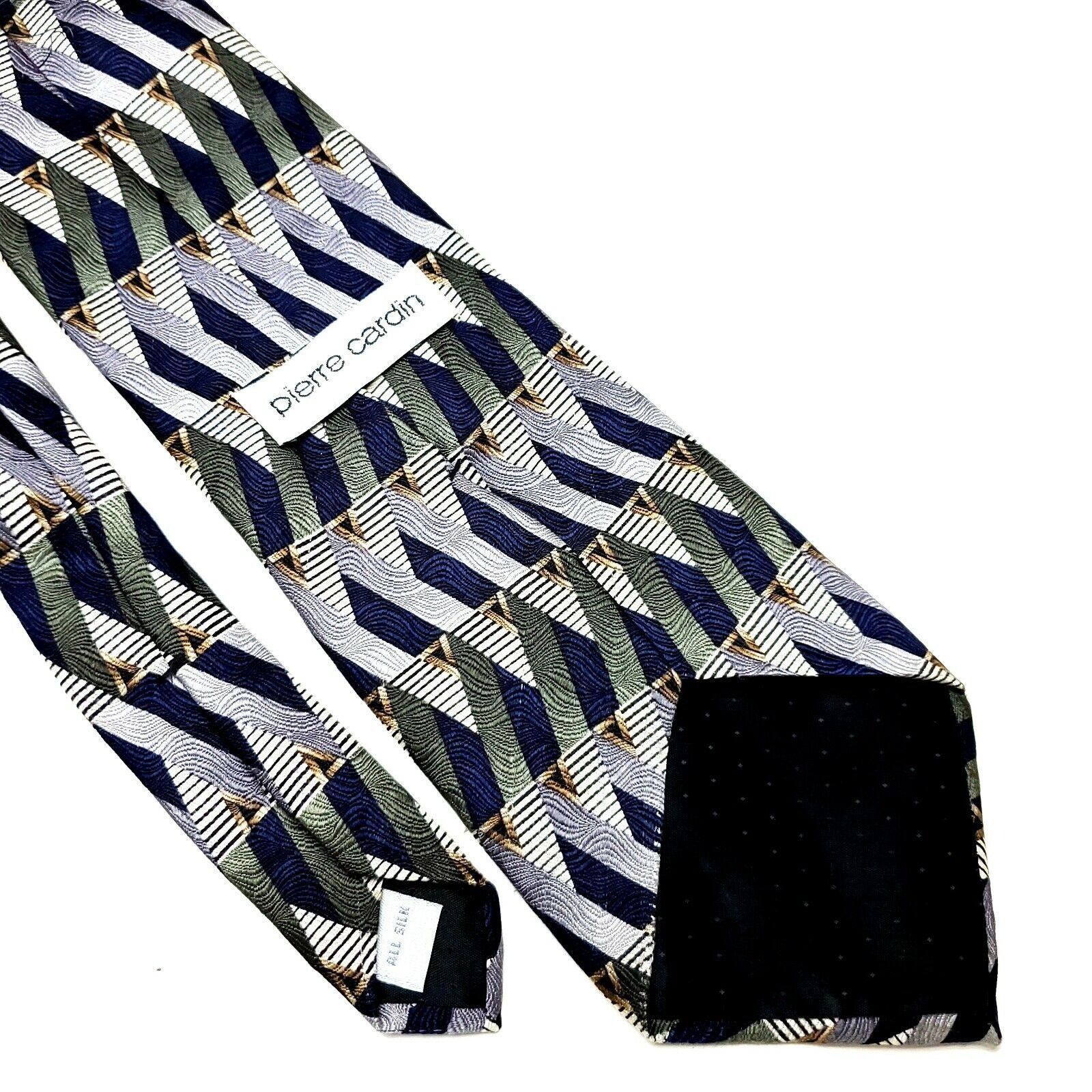 Pierre Cardin Pierre Cardin Silk Tie Print Green Silver Abstract Wide Size ONE SIZE - 5 Thumbnail