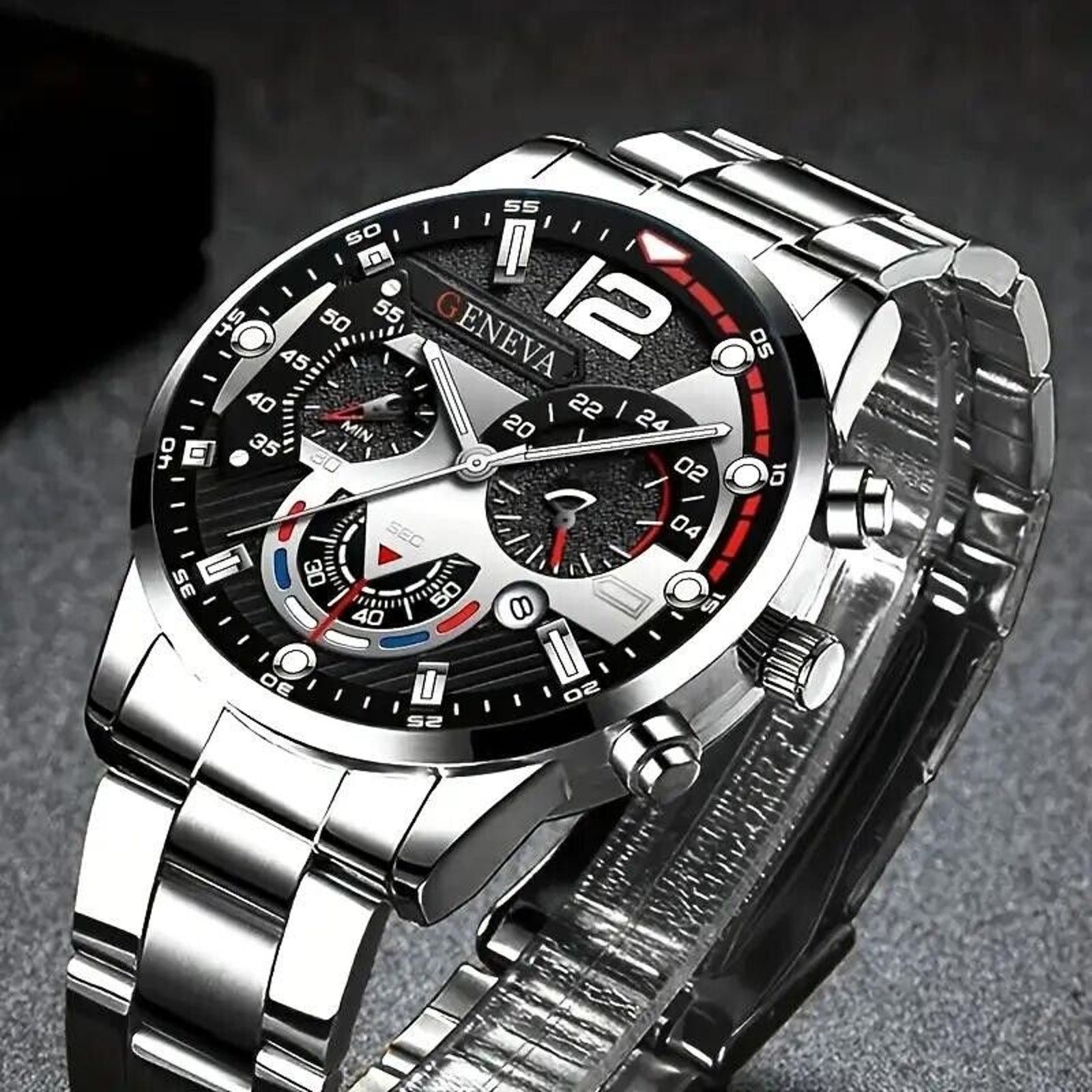 Other Men's Wrist Watch & Chain Bracelet Set • Chronograph Style Size ONE SIZE - 3 Thumbnail