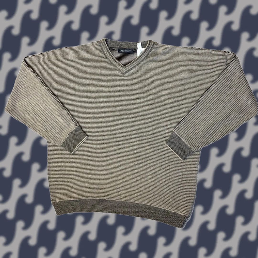 Carlo Colucci VINTAGE Carlo Colucci Sweater V-Neck Striped Mens Large Germany Made Pullover 90s Classic Designer Beige Cotton Blend Knitted Knit Regular Mens Size US L / EU 52-54 / 3 - 1 Thumbnail