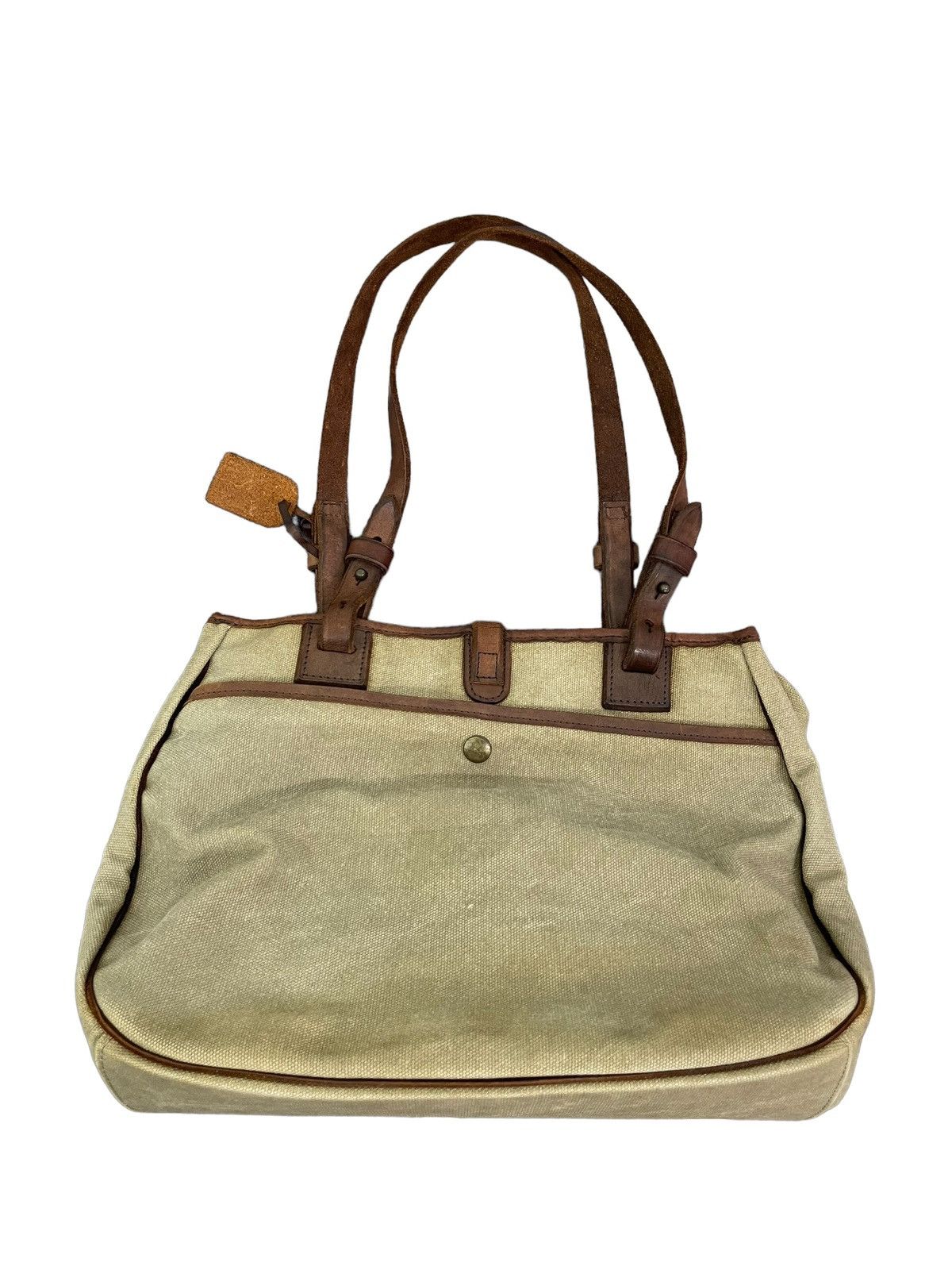 Japanese Brand Leather Cotton Canvas Paquet Shoulder Bag 4🟩 Size ONE SIZE - 14 Thumbnail