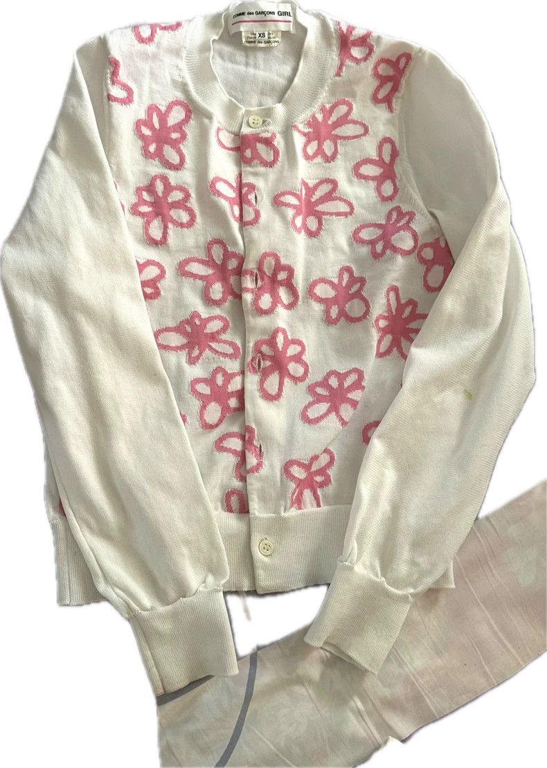 Comme des Garcons Comme Des Garcons Lovely pink and white flower knit cardig Size XS / US 0-2 / IT 36-38 - 2 Thumbnail