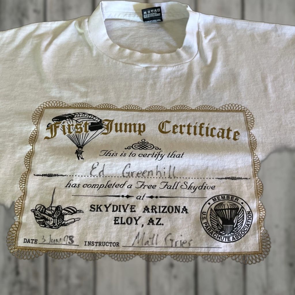 Fruit Of The Loom VINTAGE 1990s Skydive Arizona I Jumped From 13000 Feet T Shirt XL White Men Graphic Tee Personalized 1st Jump Single Stitch Size US XL / EU 56 / 4 - 1 Thumbnail