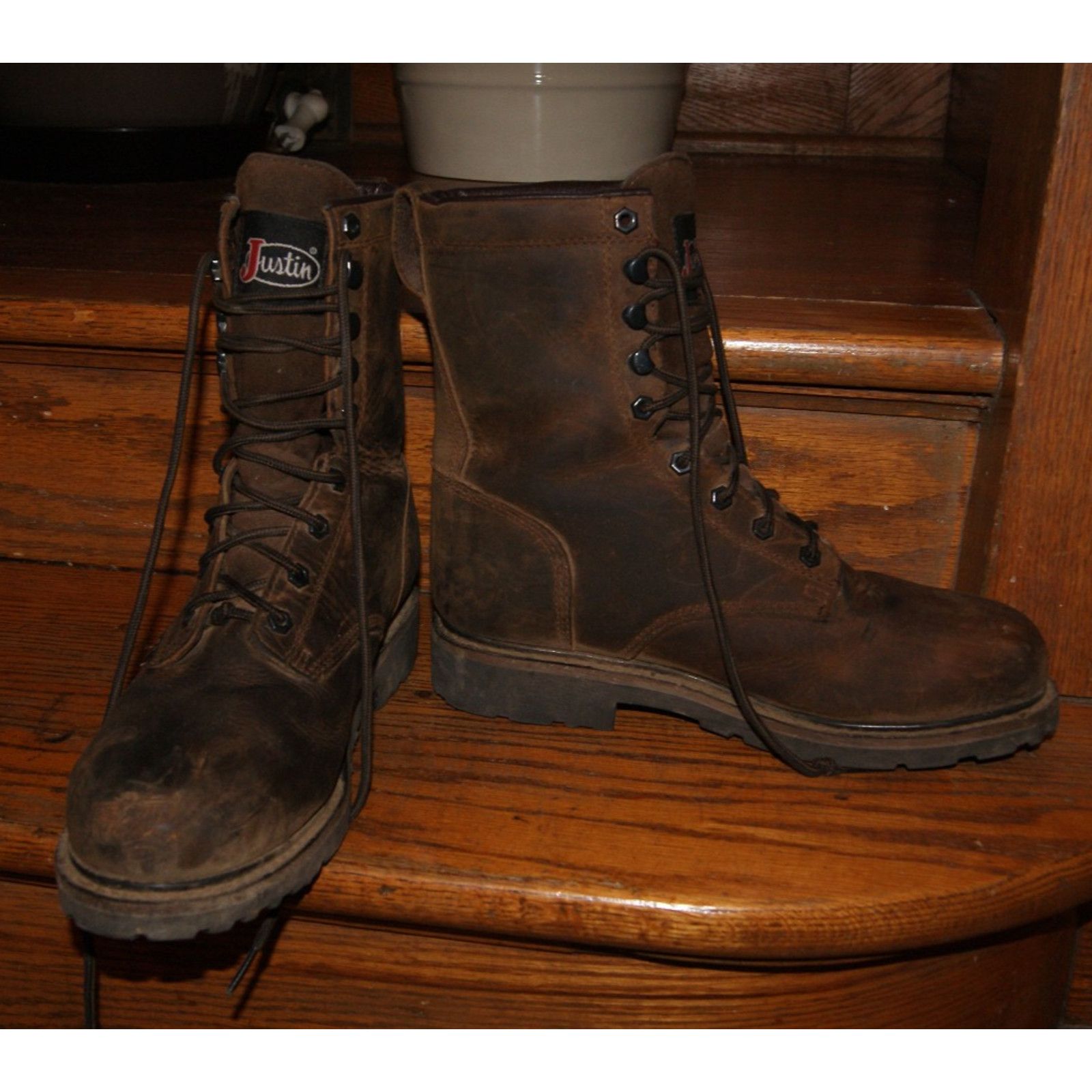 Justin Boots Men's 9D Justin Original 8" Steel Toe WP Work Boot SE961 Size US 9 / EU 42 - 4 Thumbnail