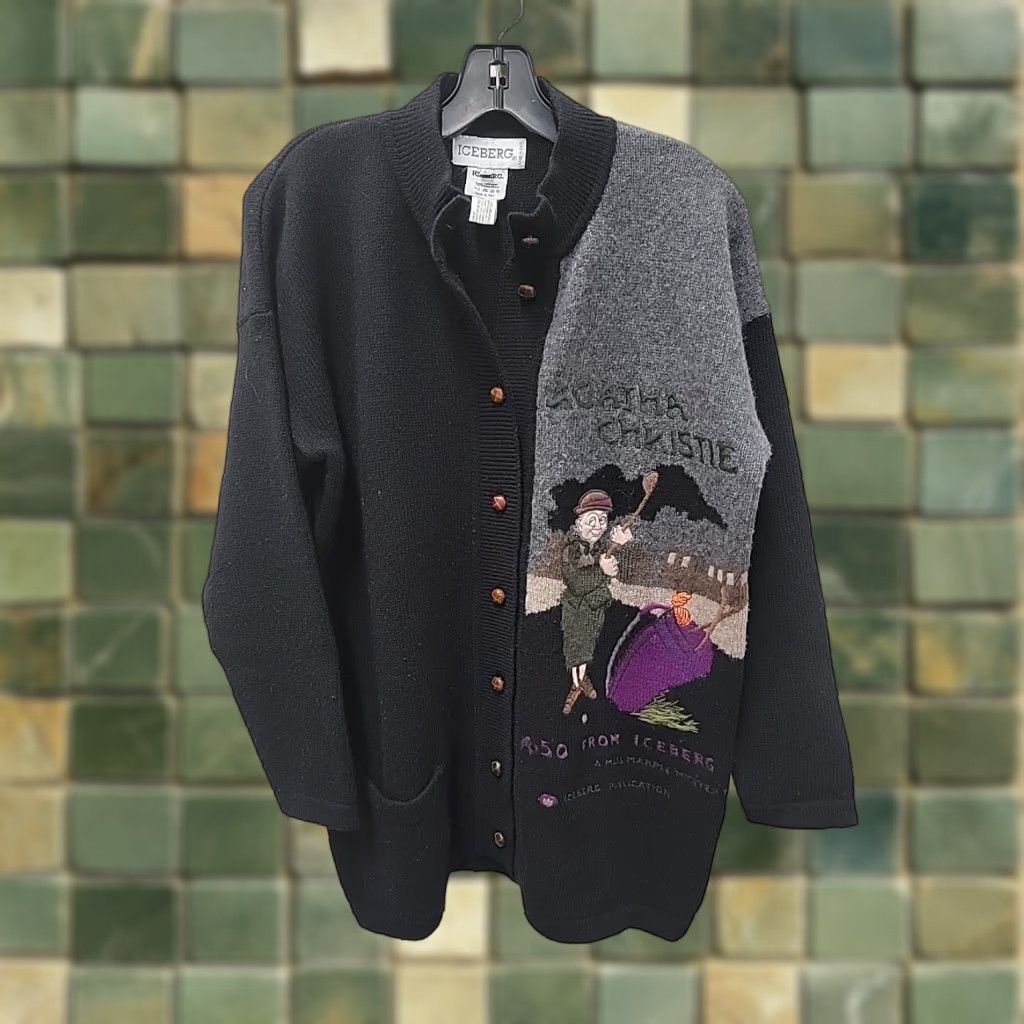 Vintage VINTAGE Iceberg Sweater Cardigan Women's 42 Black Wool Long Sleeve All Seasons 90s Agatha Christie Theme Mens Girls Size M / US 6-8 / IT 42-44 - 1 Thumbnail