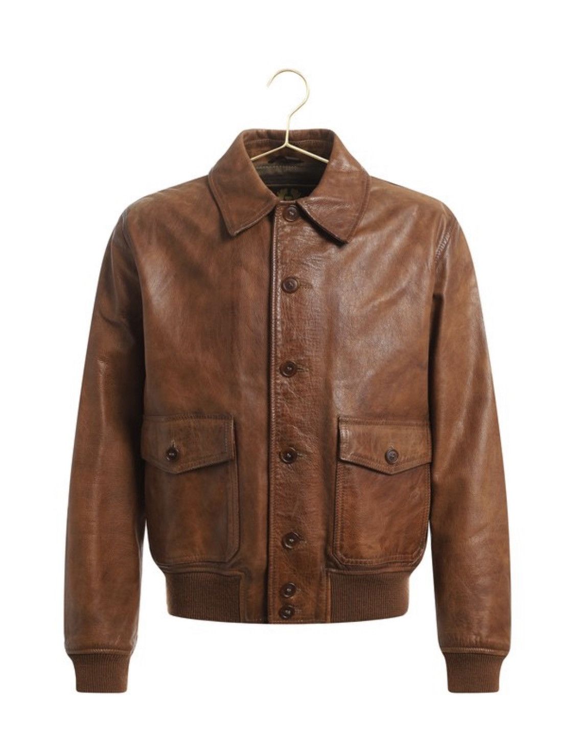 image of Belstaff Leather Aviator Logo Patch Pocket Jacket in Brown, Men's (Size 2XL)