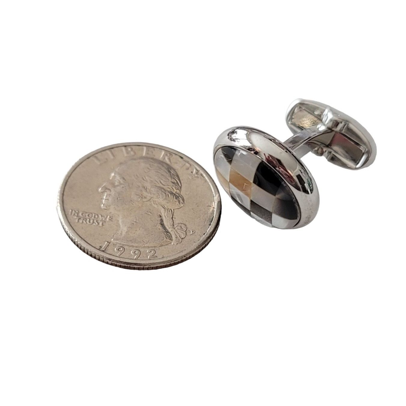 Egara Egara Checker Shell Inlay Silver Tone Cufflinks, Signed E226 Size ONE SIZE - 7 Thumbnail
