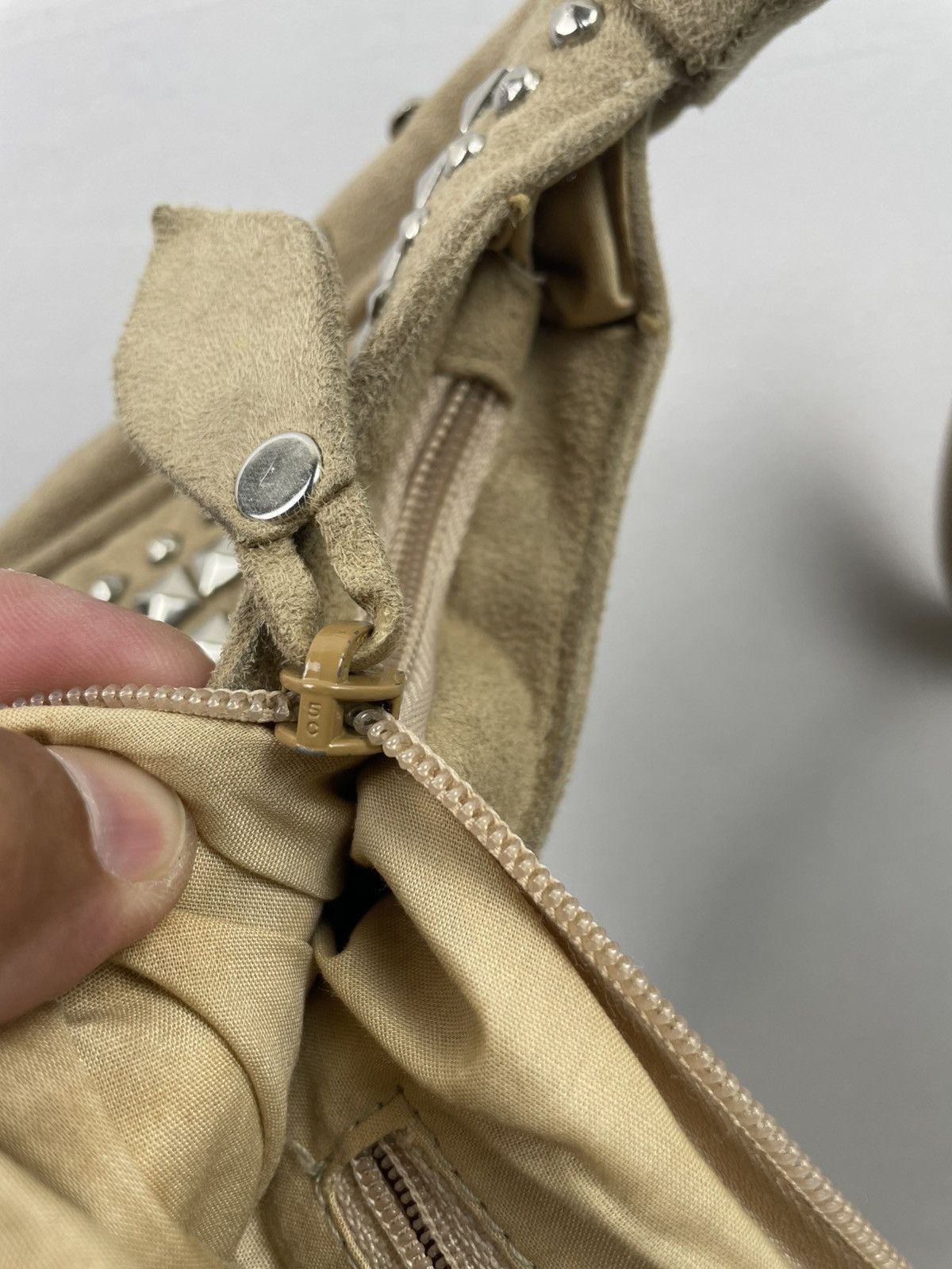 Japanese Brand Acanthe Hobo Handbag Suede and Studded With Metal Studs Size ONE SIZE - 16 Thumbnail