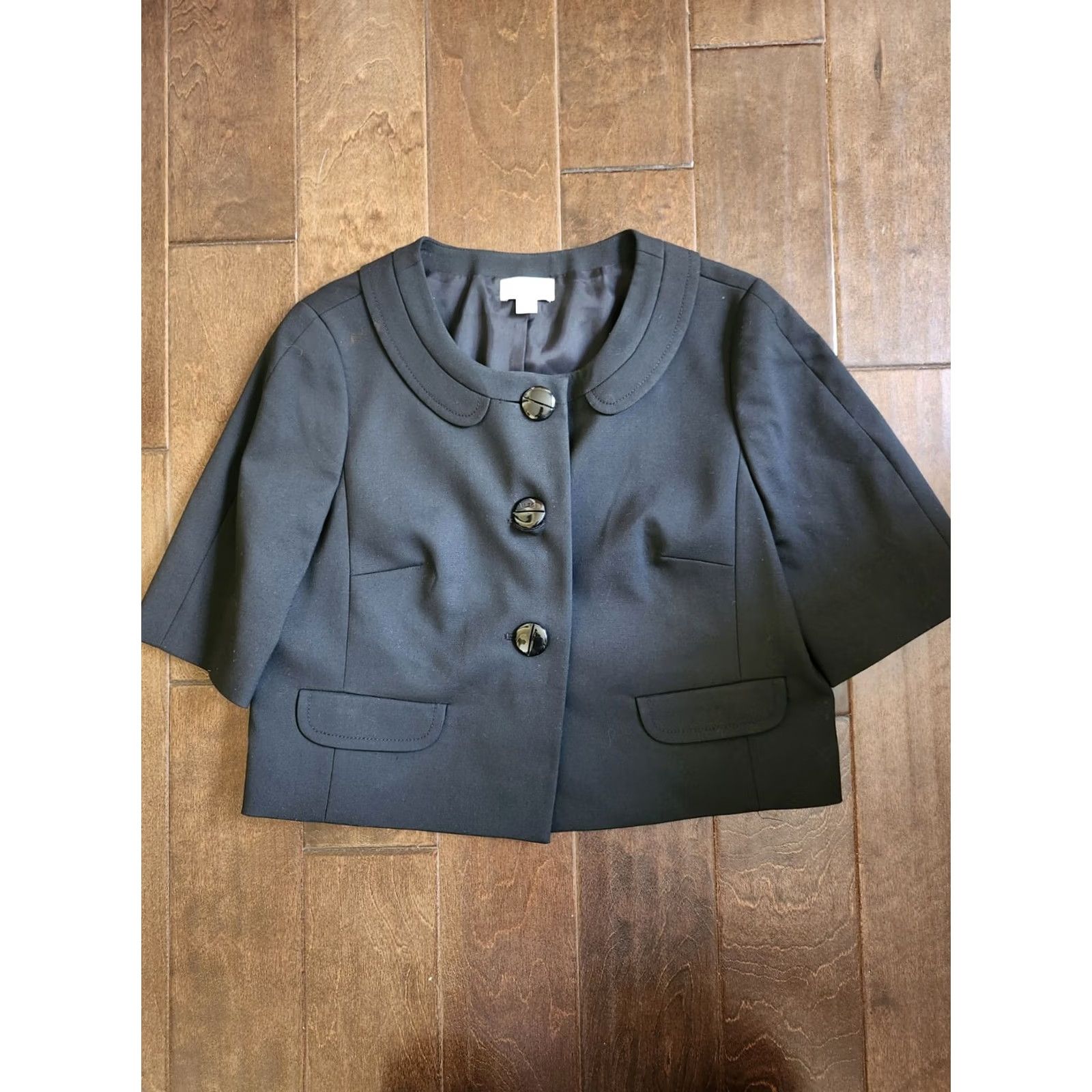 Loft LOFT Women Jacket Black Button Short Sleeve Lined 12 Regular Size 12 Formal Business Party/Cocktail Travel Size 34" / US 12 / IT 48 - 2 Thumbnail