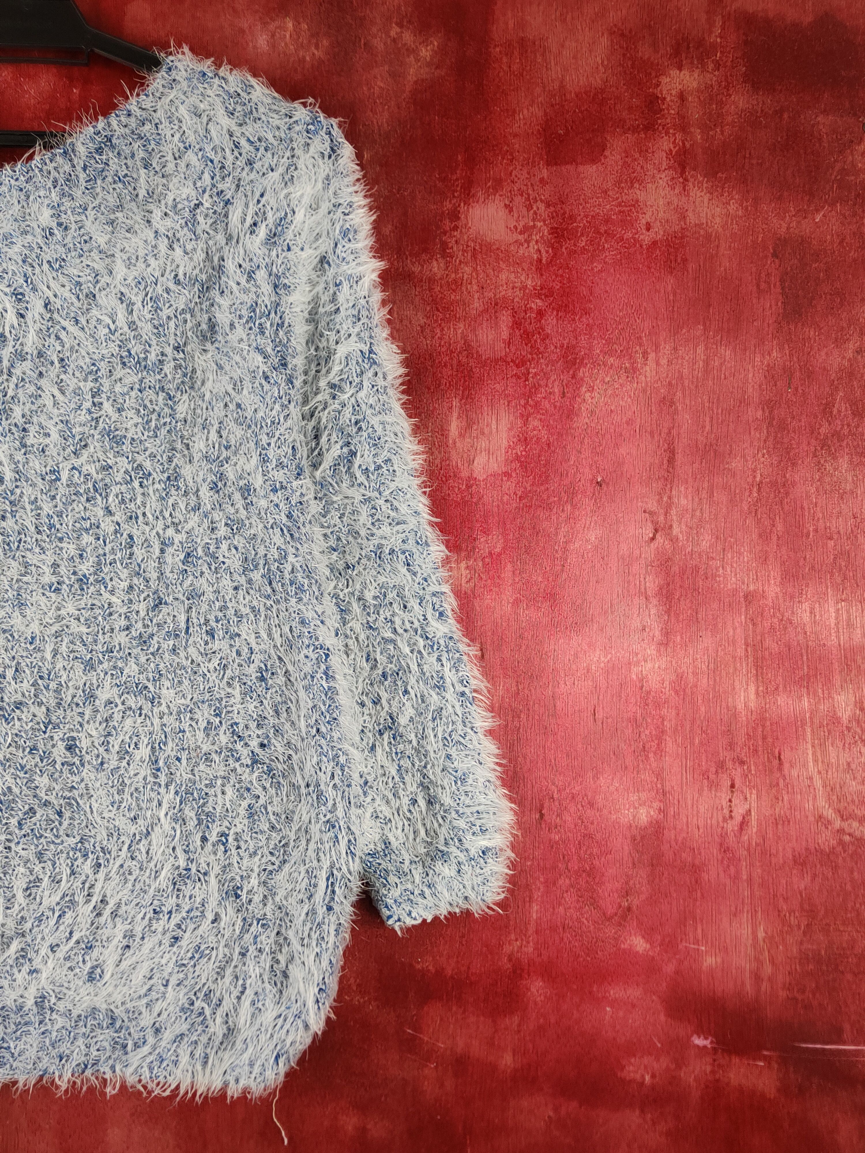 Homespun Knitwear Innocente White Blue Shag Shaggy Fur Mohair Knitwear #S1966 Size M / US 6-8 / IT 42-44 - 9 Thumbnail