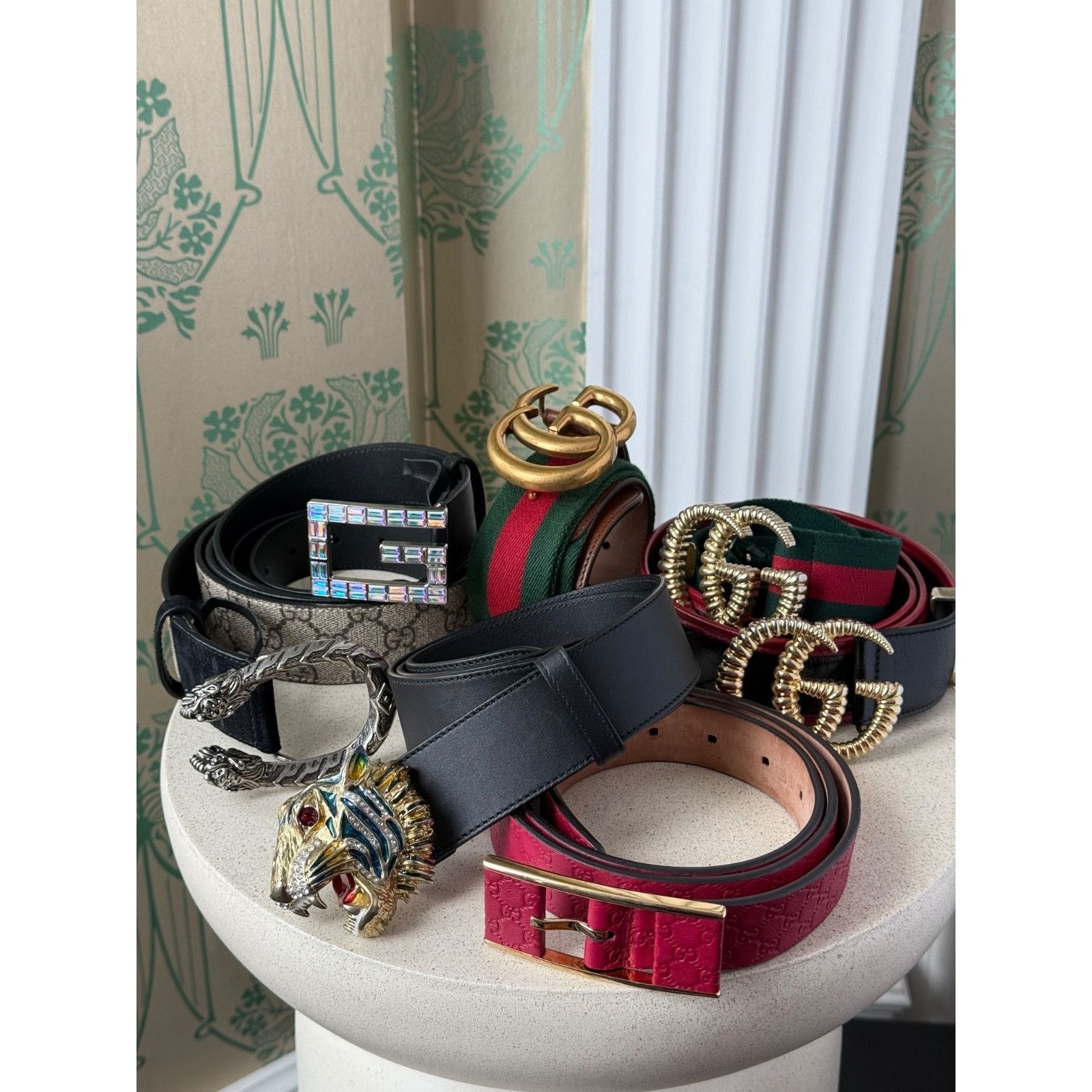 Gucci Gucci Crystal Embellished Black Leather G Buckle Belt 90/36 Size 36 - 11 Thumbnail