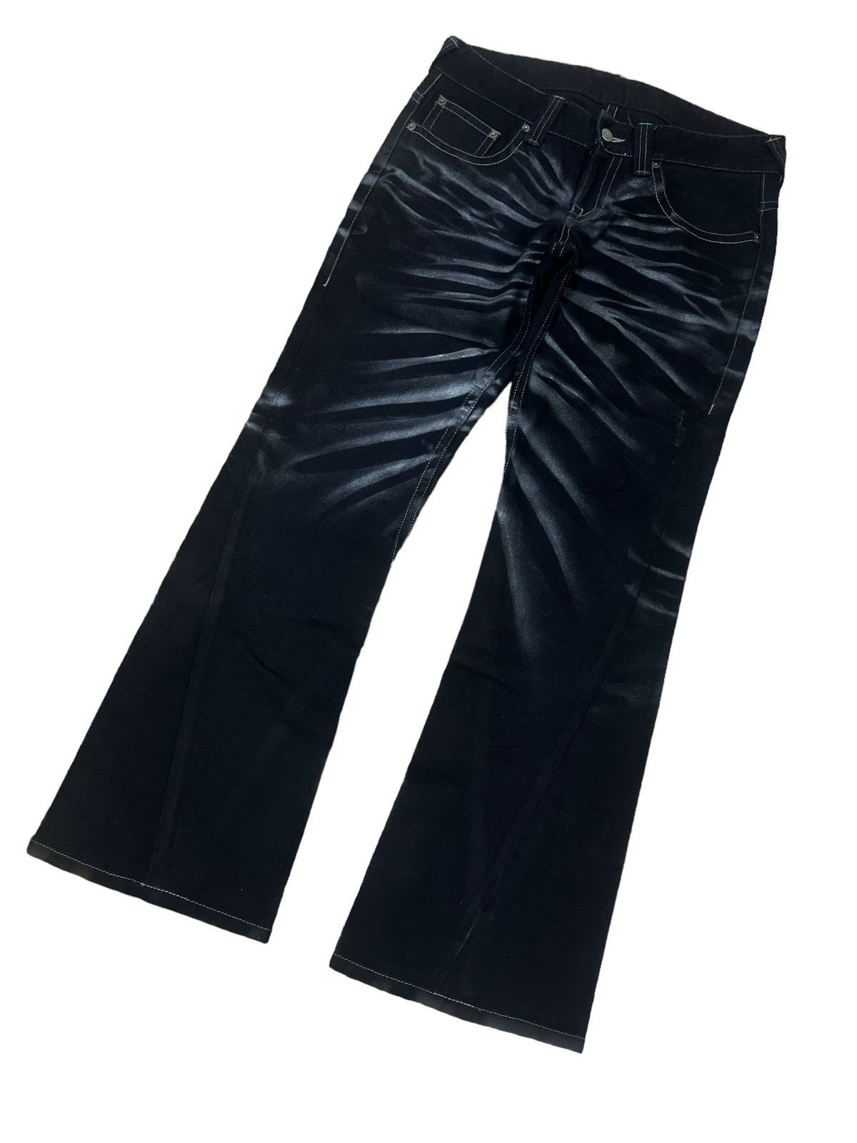 If Six Was Nine FLARED🔥TORNADO MART BLACK DENIM DISTRESSED DENIM PANT Size US 30 / EU 46 - 5 Thumbnail